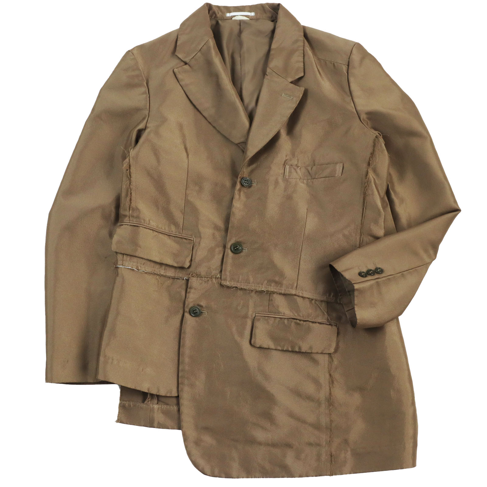 極美品●COMME des GARCONS HOMME PLUS コムデギャルソンオムプリュス 20AW PF-J059 ポリエステル縮絨 製品加工 アシメトリー テーラードジャケット ベージュ S 日本製 正規品 メンズ【中古】