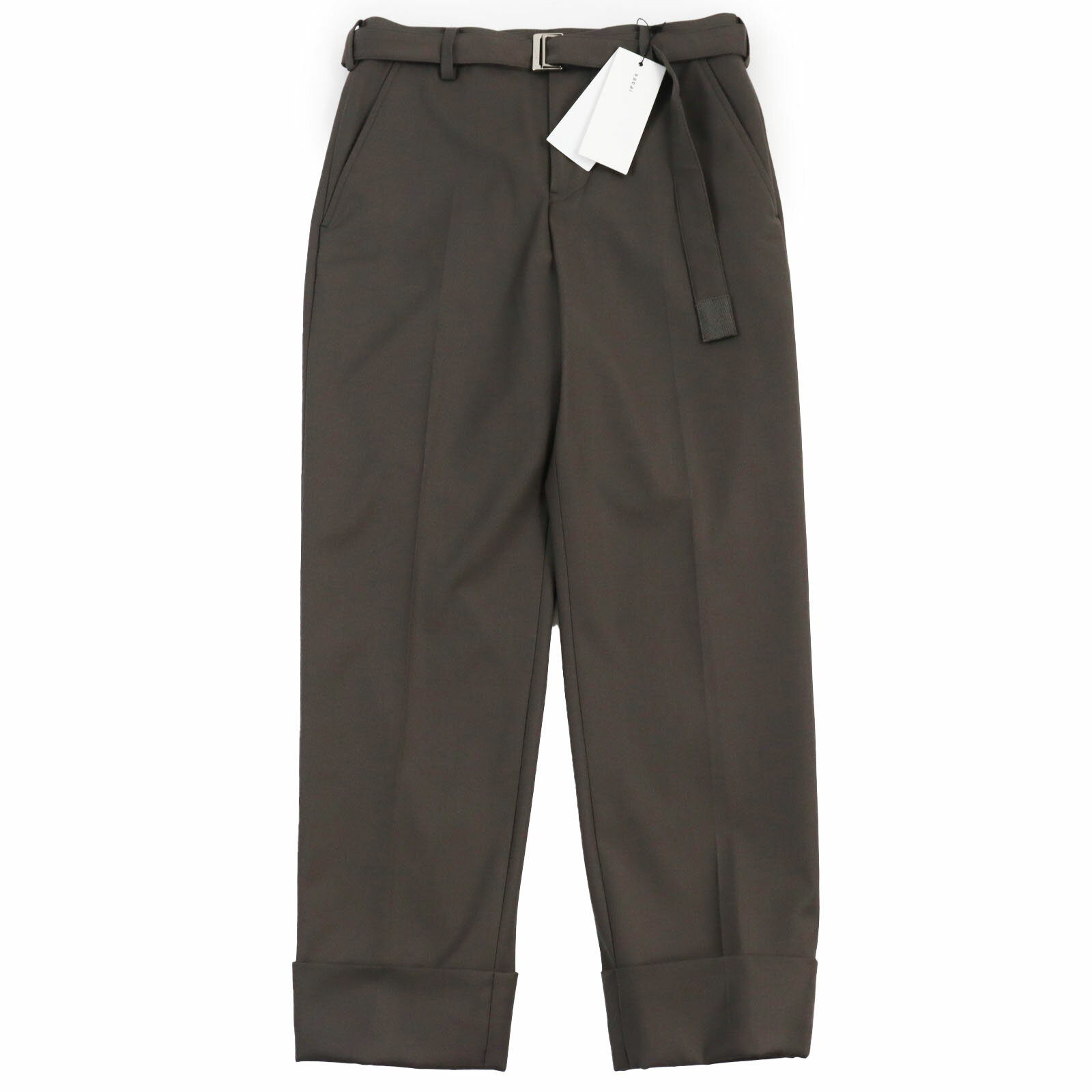 未使用品●Sacai サカイ 23-03034M Suiting Pants ス―チングパンツ ロロピアーナ社製生地使用 ベルテッド スラックス パンツ ブラウン 1 日本製 正規品 メンズ【中古】