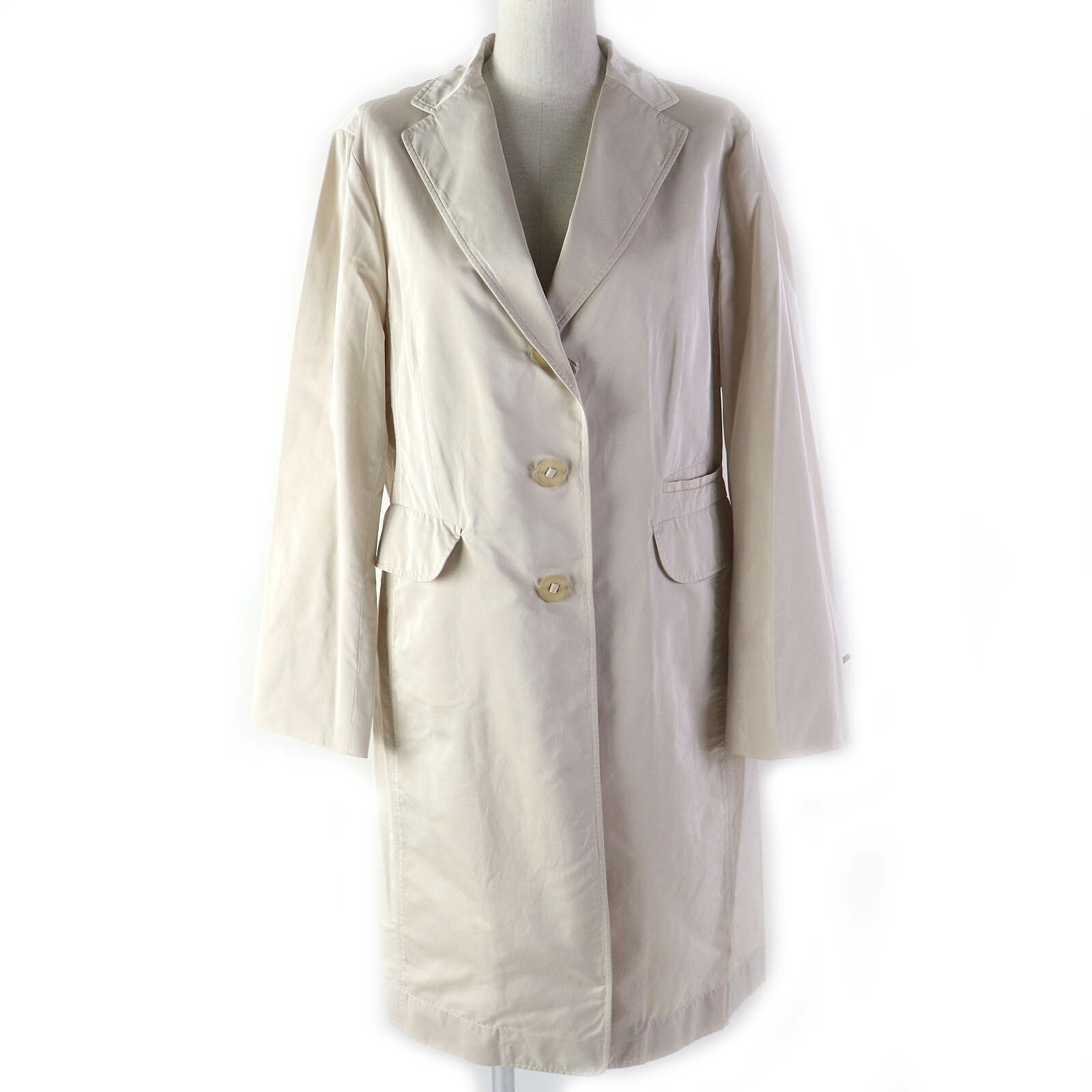 美品△JIL SANDER ジルサンダー シルク混 バックベルト付き シングル トレンチコート ライトベージュ系 42 イタリア製 正規品 レディース【中古】
