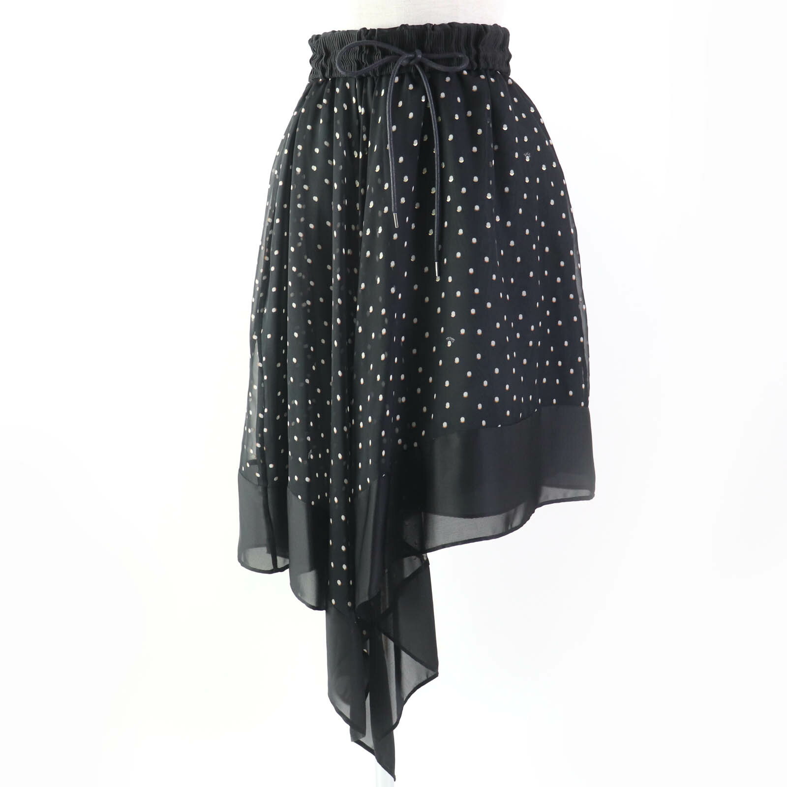 極美品☆Sacai サカイ 20-05065 ドット柄 アシンメトリー ミディ フレアスカート ブラック 0 日本製 正規品 レディース【中古】