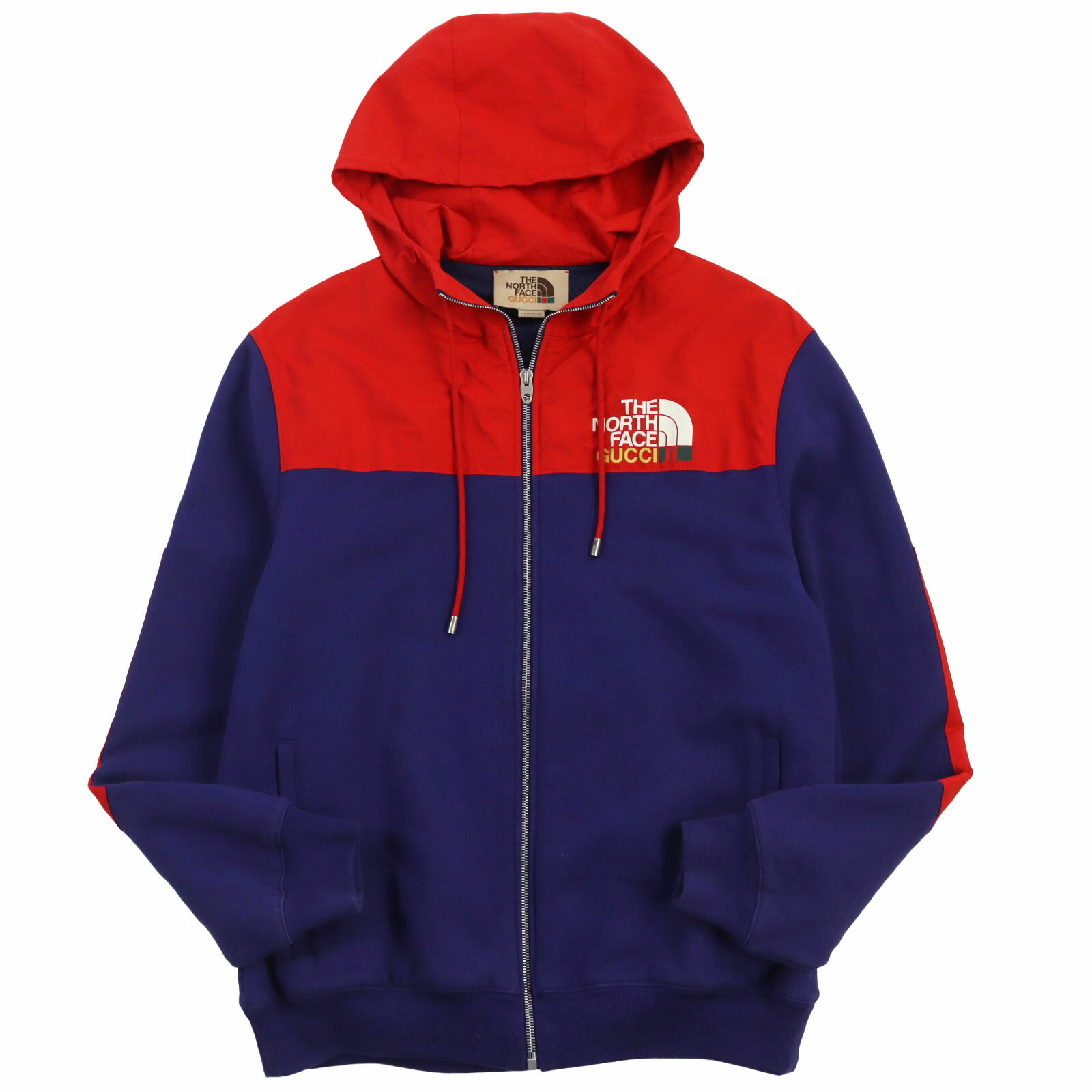 極美品●GUCCI グッチ THE NORTH FACE ザ・ノースフェイス 21AW 671462 ロゴプリント ジップアップ スウェットパーカー パープル レッド S イタリア製 正規品 メンズ【中古】