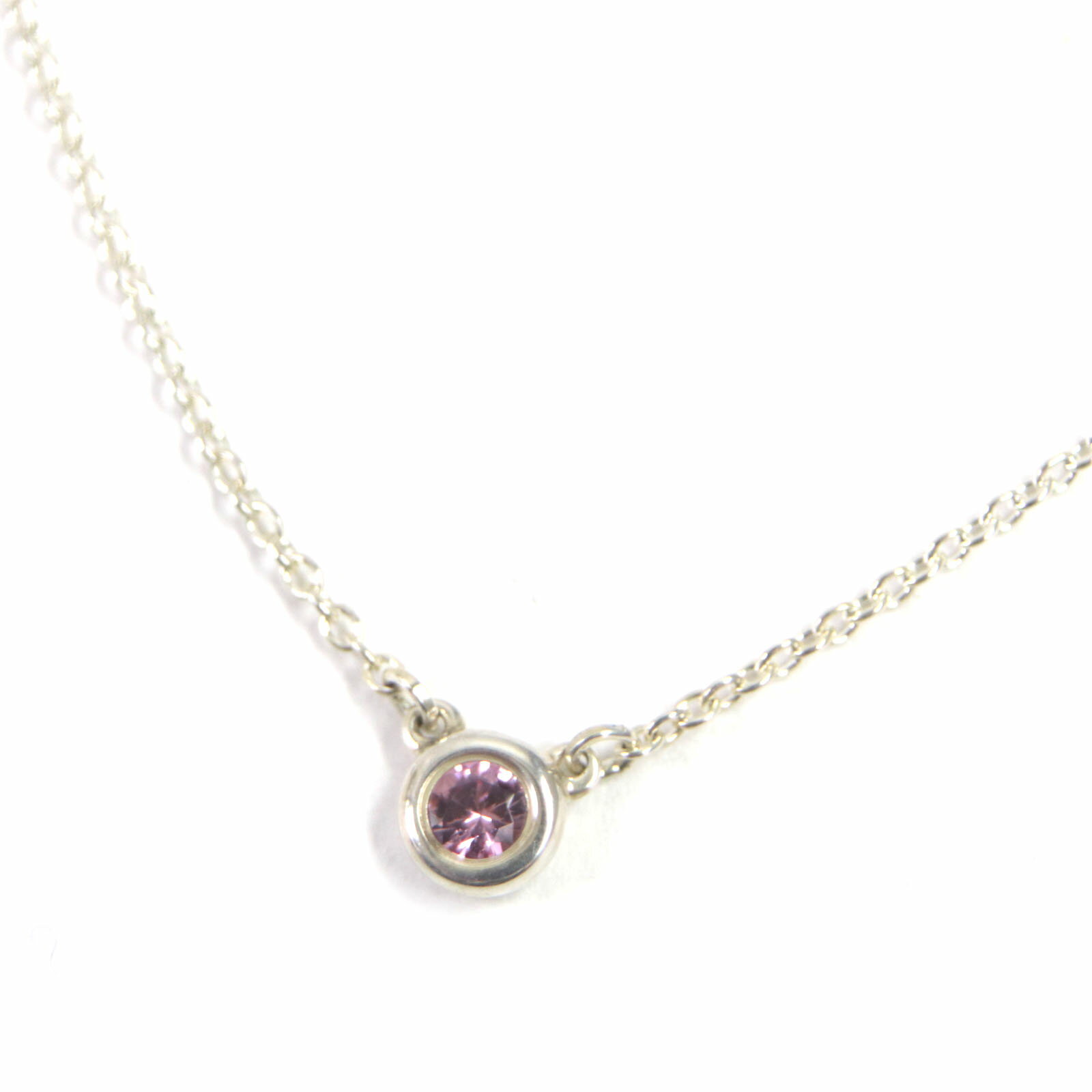 美品▼TIFFANY&Co. ティファニー カラーバイザヤード SV925 ピンクサファイア チェーン ネックレス シルバー スペイン製 重量1.5g レディース【中古】