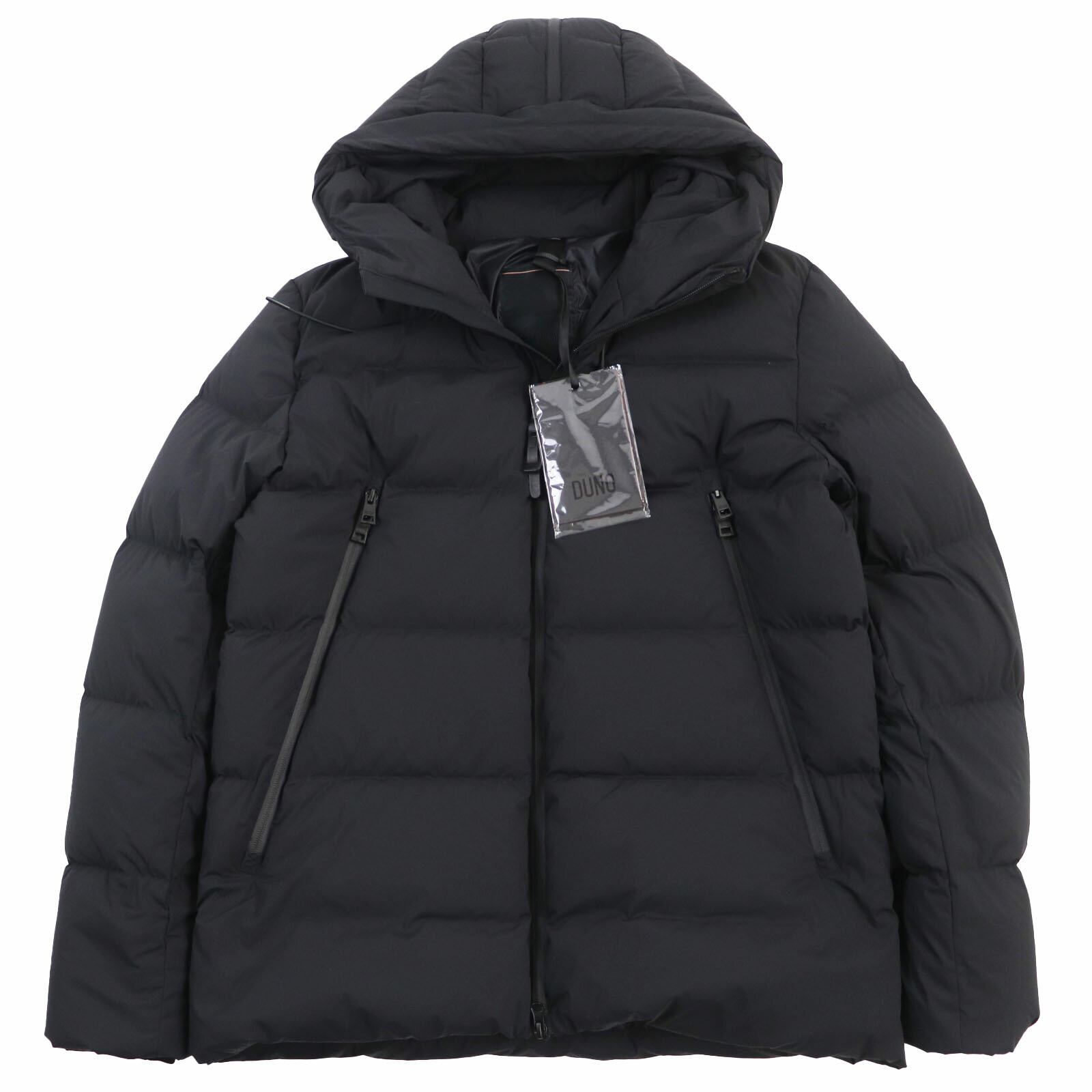 未使用品●DUNO デュノ 23AW KM630E JUMP ジャンプ ロゴエンボス ロゴ金具付き ポケッタブル フーデッド ダウンジャケット ブラック 48 ハンガー付き 正規品 メンズ【中古】