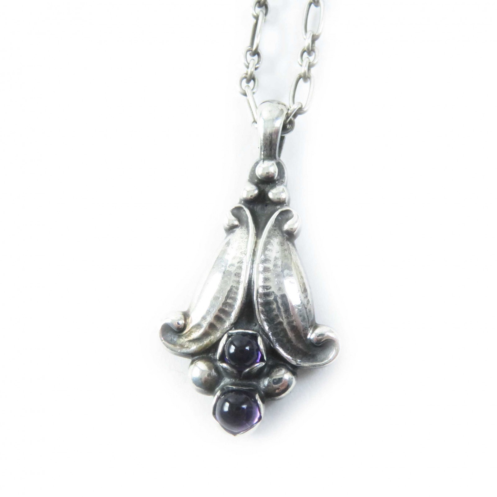 美品◎Georg Jensen ジョージジェンセン 1993 イヤー ネックレス／ペンダント SV925 アメジスト シルバー パープル 重量14.6g レディース【中古】