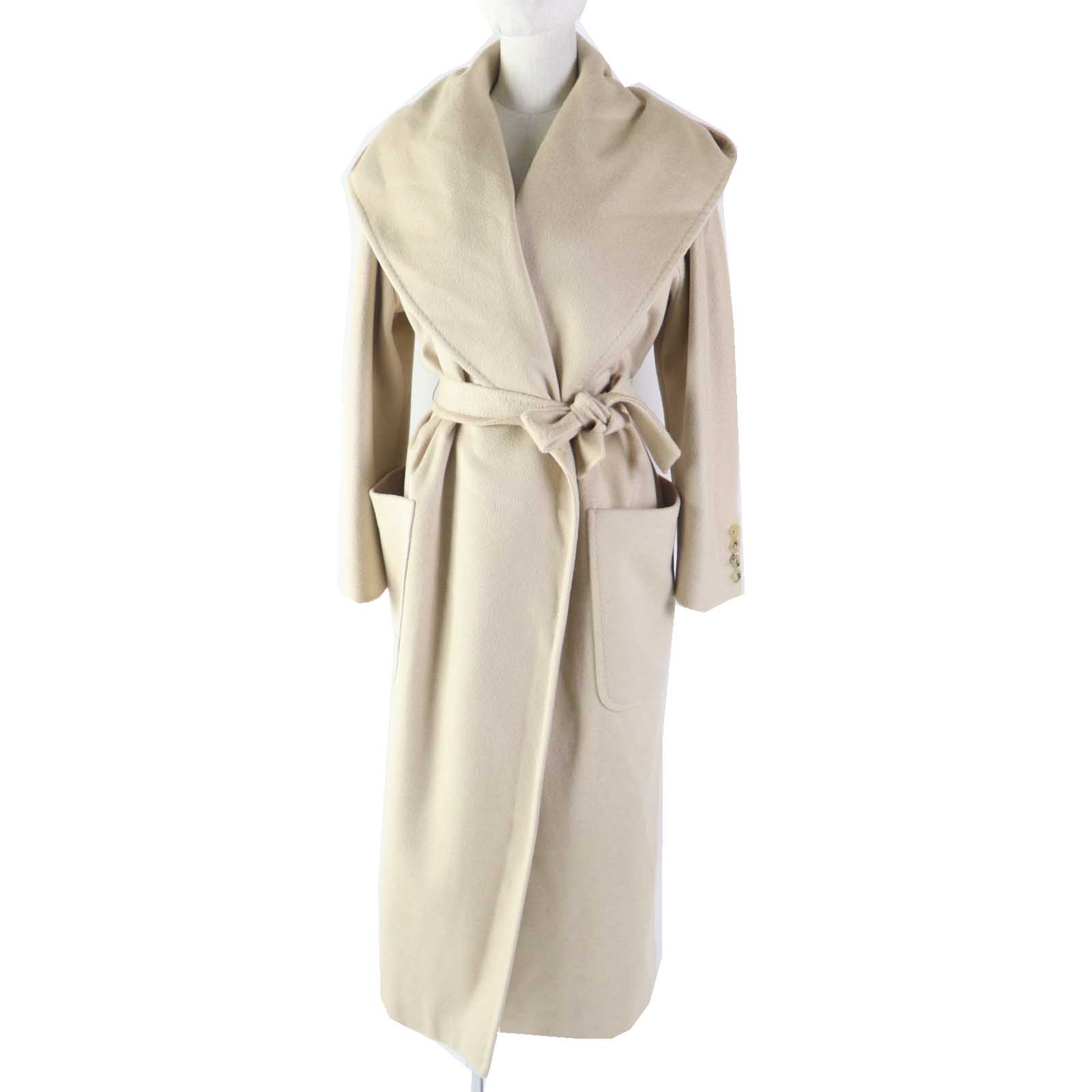 極美品◎Max Mara マックスマーラ リアルト 白タグ カシミヤ キャメル ベルト付き フーデッド 超ロングコート ベージュ 36 ハンガー付き イタリア製 正規品 レディース【中古】