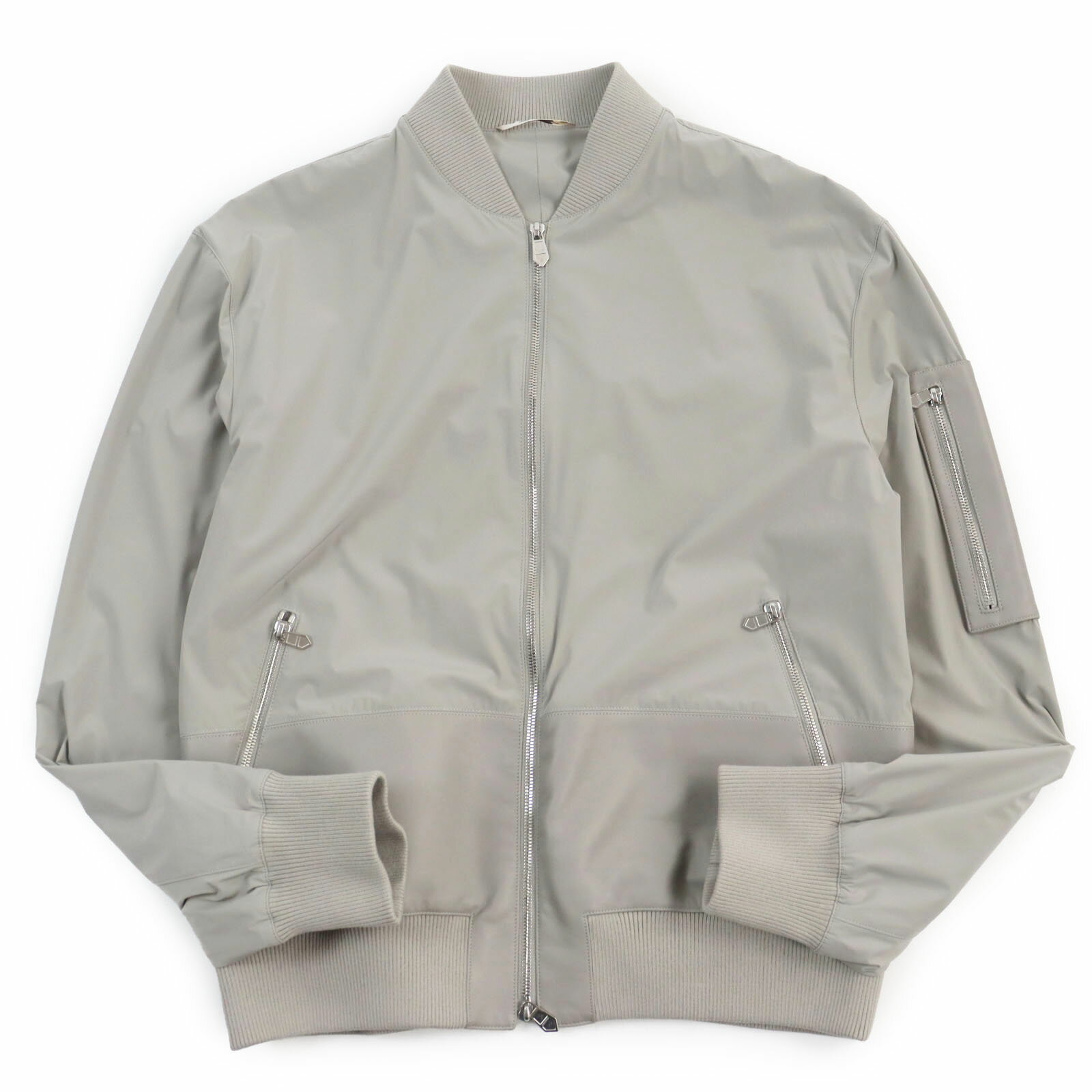 未使用品●HERMES エルメス 23SS ラムレザー使い ツーコンポジット リブジップアップ ジャケット グレー 50 フランス製 正規品 メンズ【中古】