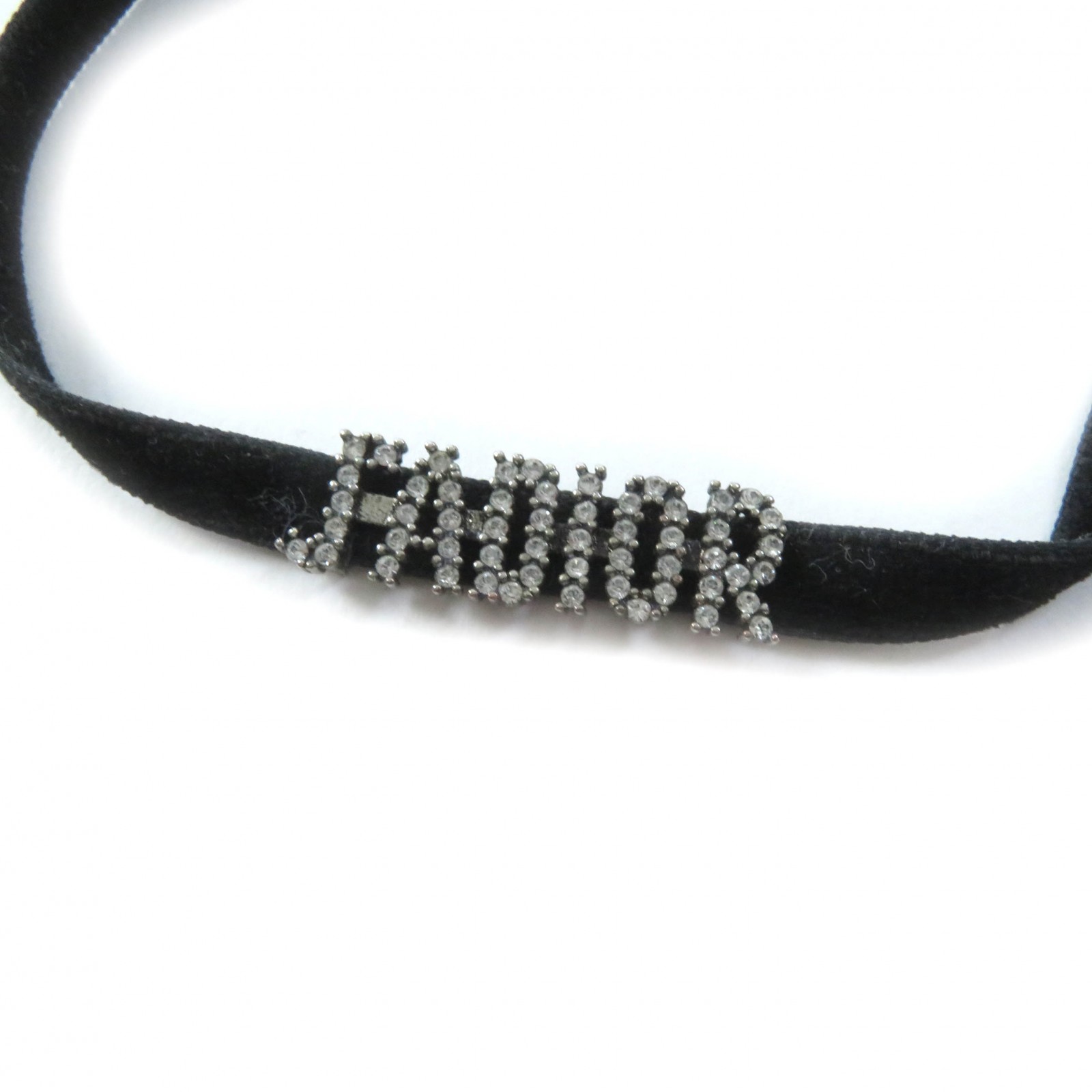 美品★Christian Dior クリスチャンディオール J’ADIOR ラインストーンロゴ ベロア使い ロゴ金具付 チョーカー ブラック シルバー レディース【中古】