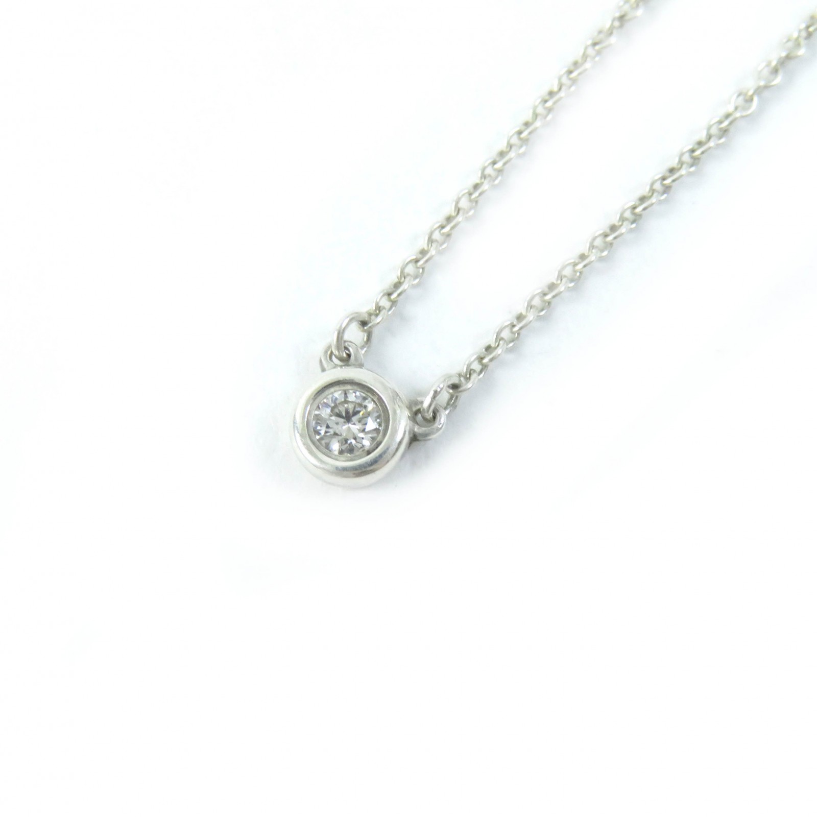 美品△TIFFANY&Co. ティファニー バイザヤード エルサペレッティ SV925 1Pダイヤモンド ネックレス アクセサリー シルバー スペイン製 重量1.6g レディース 人気 オススメ◎【中古】