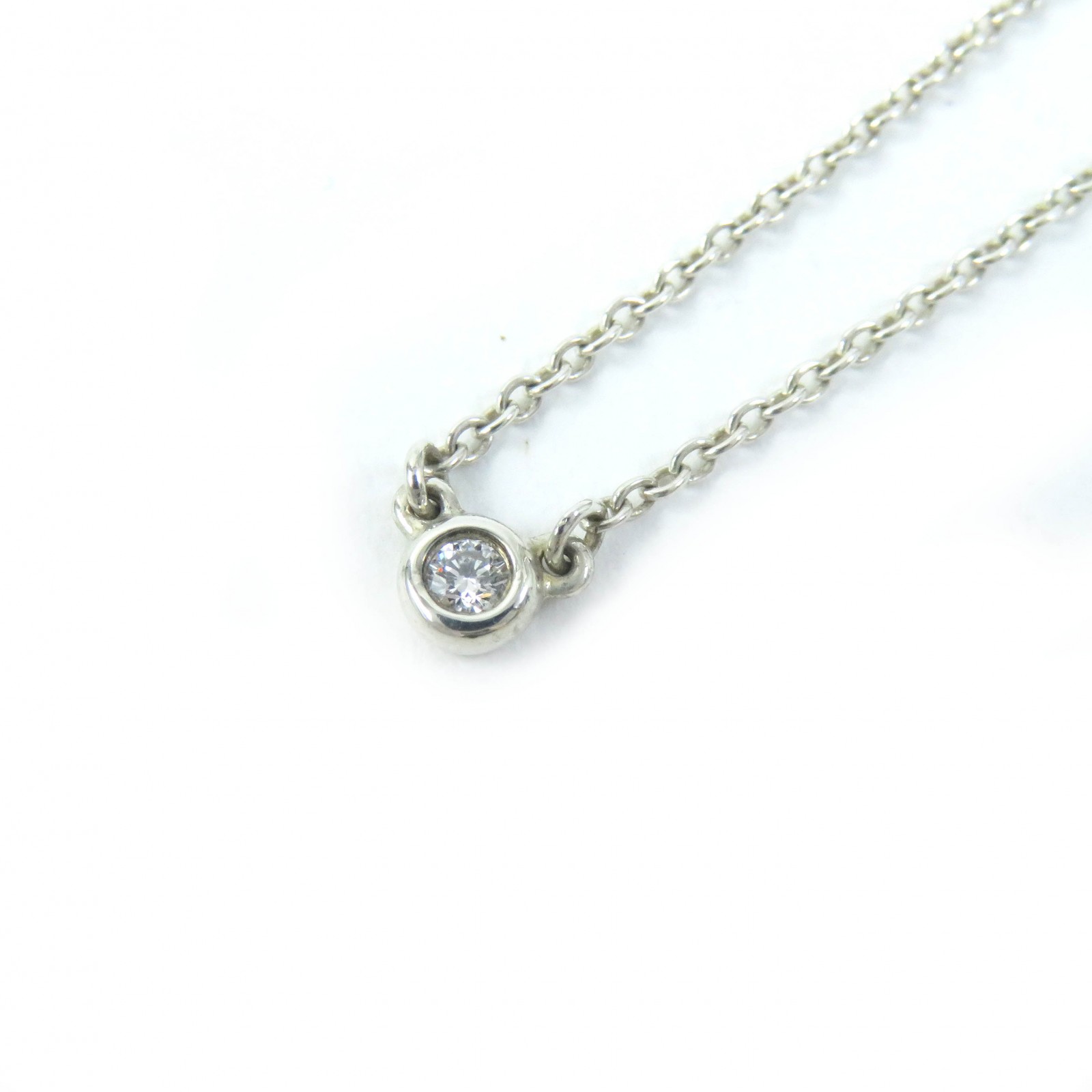 美品△TIFFANY&Co. ティファニー バイザヤード エルサペレッティ SV925 1Pダイヤモンド ネックレス アクセサリー シルバー スペイン製 重量1.6g レディース 人気 オススメ◎【中古】