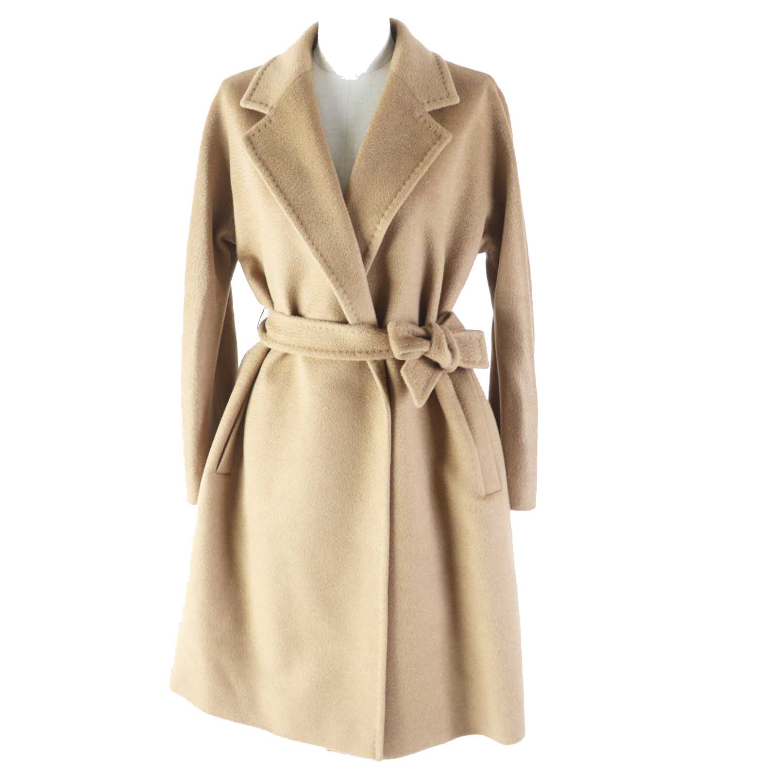 極美品◎MaxMara マックスマーラ 白タグ キャメル100％ ベルト付き ラップコート コート キャメル 36 ハンガー・ガーメント付き イタリア製 正規品 レディース【中古】