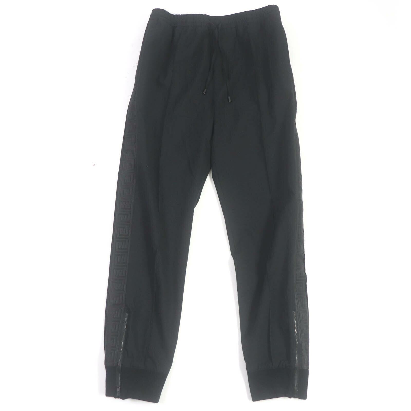 美品□FENDI フェンディ VERSACE/ヴェルサーチ FANDACE 22SS FB0787 サイドロゴテープ ズッカ FFロゴ トラックパンツ ジョガーパンツ ブラック 48 ハンガー付き イタリア製 正規品 メンズ【中古】