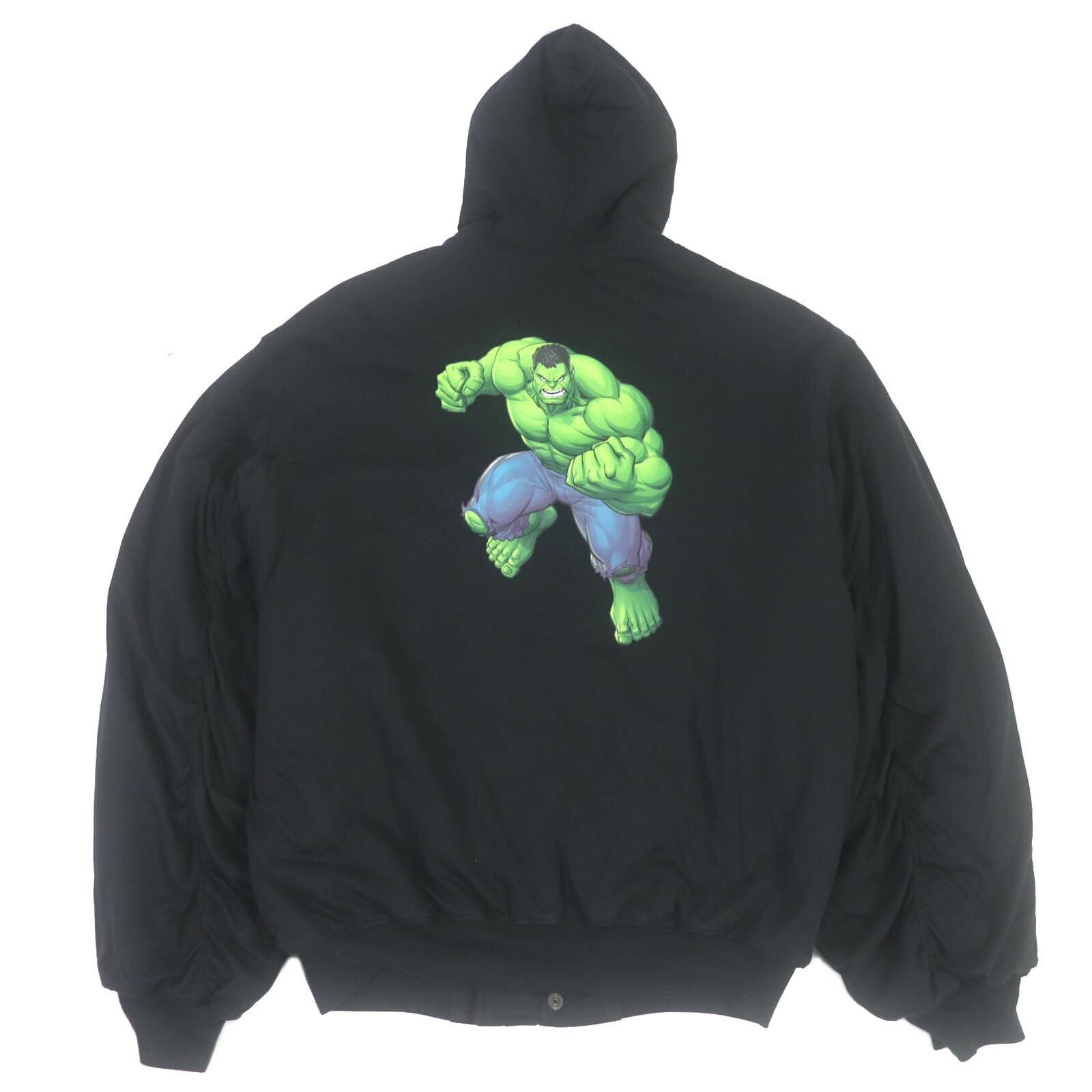 美品□BALENCIAGA バレンシアガ 21AW 657115 MARVELコラボ ハルク バックプリント 中綿 パテッド ブルゾン ボンバージャケット ブラック XXS ハンガー・ガーメント付き 正規品 メンズ【中古】