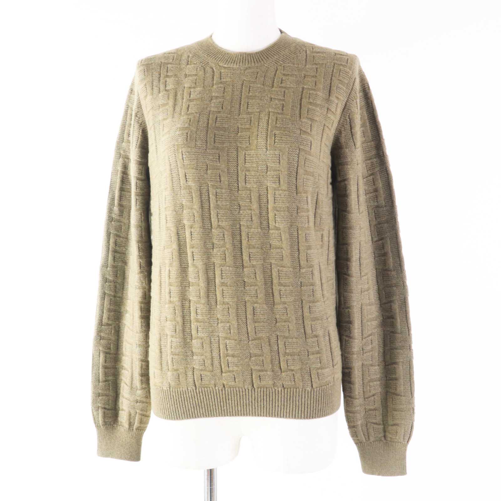 未使用品◎HERMES エルメス 22AW 2H2630DA ラウンジウェア ヴォヤージュ Hアッシュ レリーフニット 長袖 ウール シルバー金具 ニット カーキ ブラウン 38 イタリア製 正規品 レディース【中古】