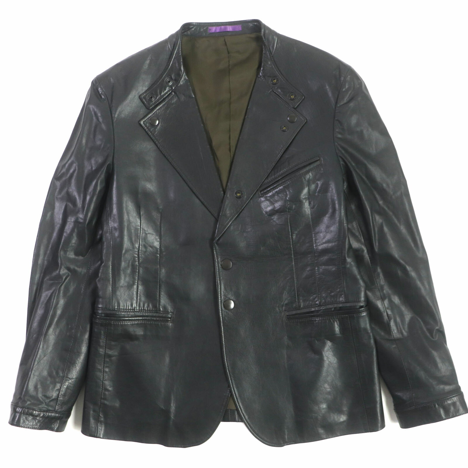 美品▼PAUL SMITH COLLECTION ポールスミスコレクション レザー 中綿入り シングル ライダースジャケット テーラードジャケット ブラック L 正規品 メンズ【中古】