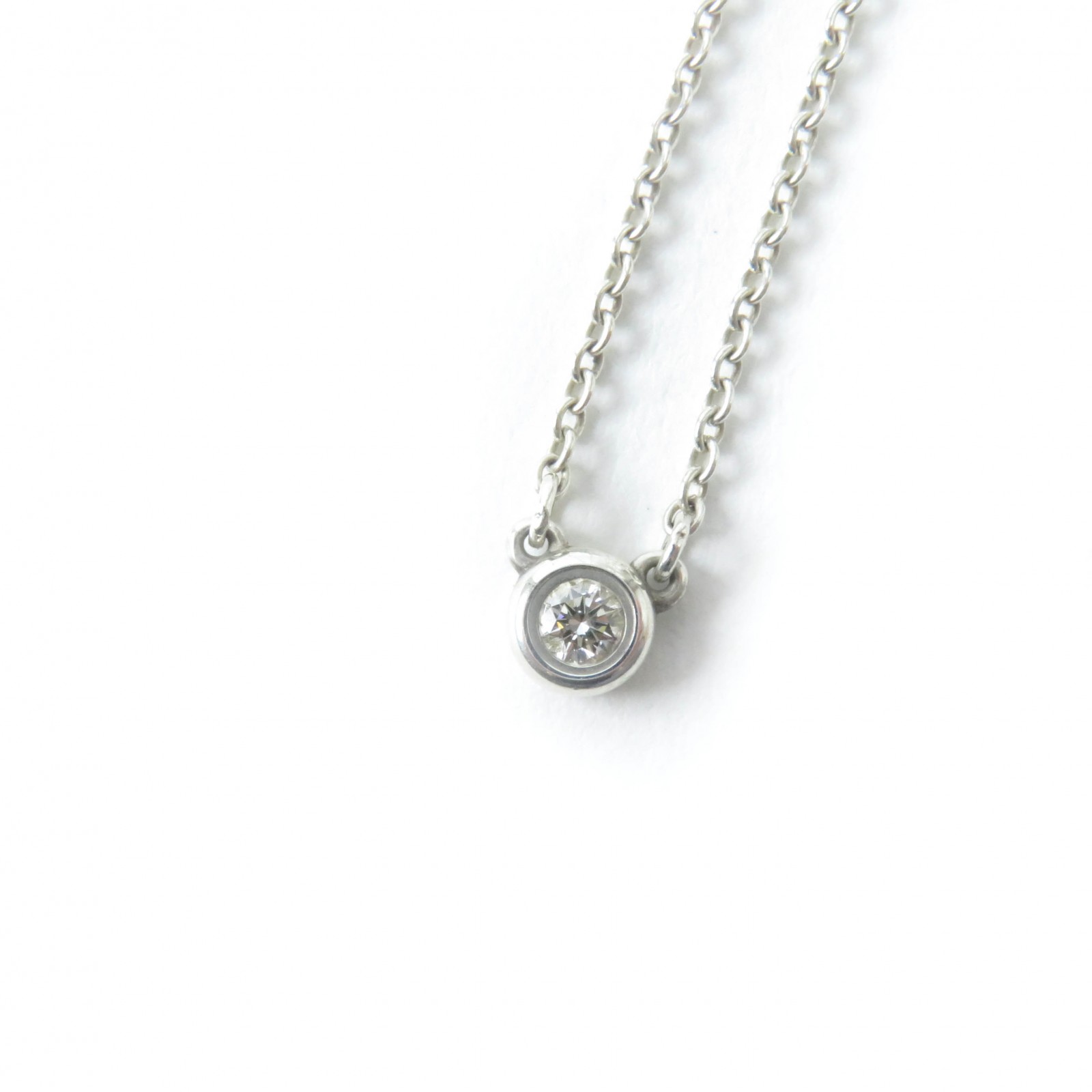 美品☆TIFFANY&Co. ティファニー バイザヤード エルサペレッティ AG925 1Pダイヤモンド ネックレス シルバー 箱・保存袋付き 重量1.6g レディース【中古】