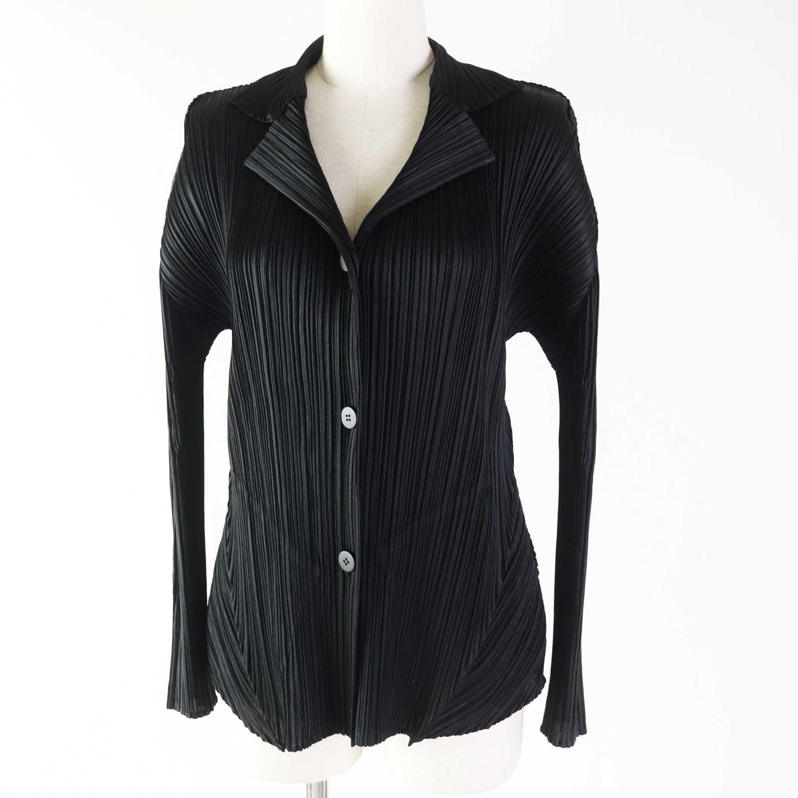 極美品◎PLEATS PLEASE プリーツプリーズ イッセイミヤケ PP51-JD144 ポリエステル シャツジャケット／長袖シャツ ブラック 3 日本製 正規品 レディース【中古】