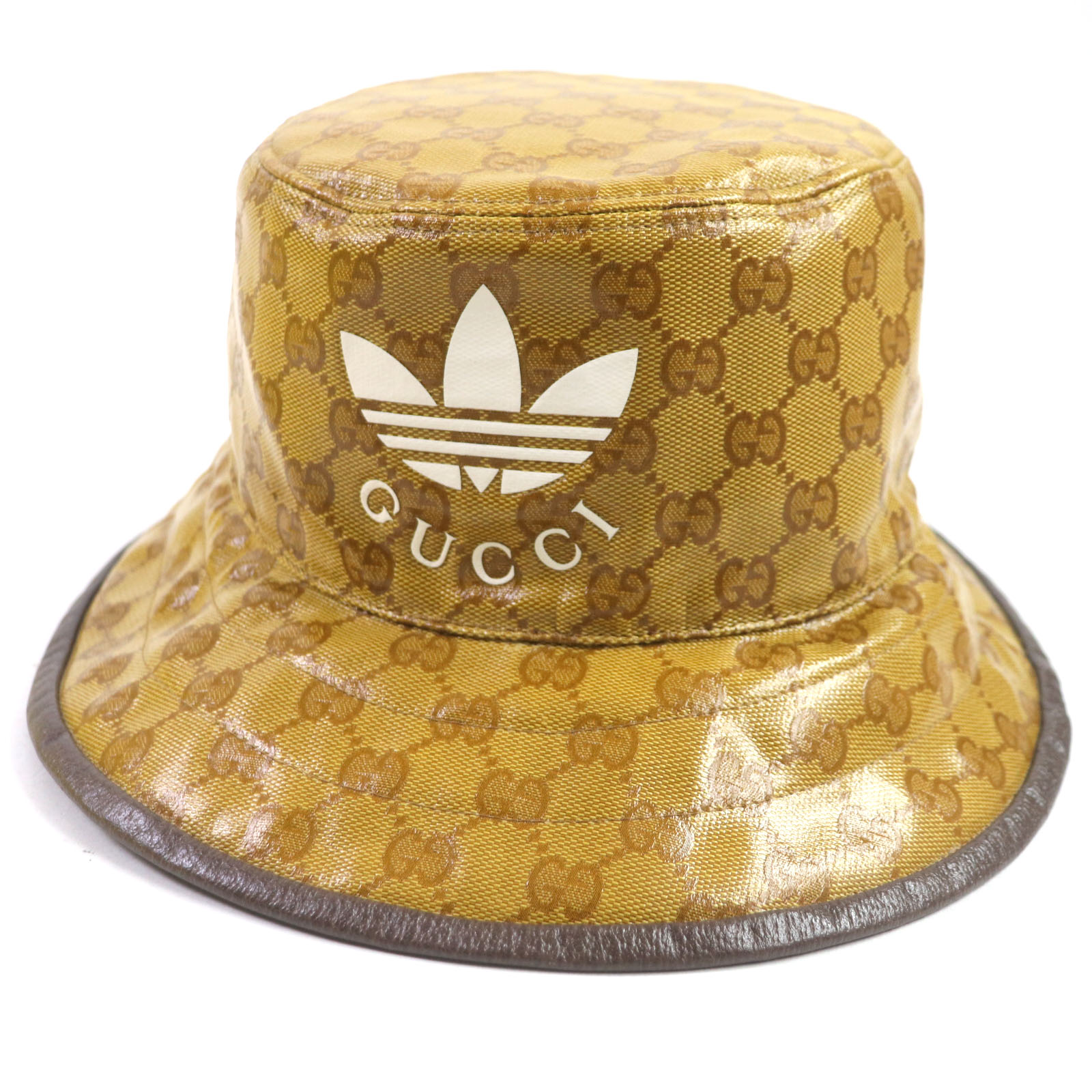 極美品▼GUCCI グッチ adidas アディダス 696484 GG柄 バケットハット 帽子 ブラウン系 S 57cm 箱・保存袋付き イタリア製 正規品 メンズ【中古】