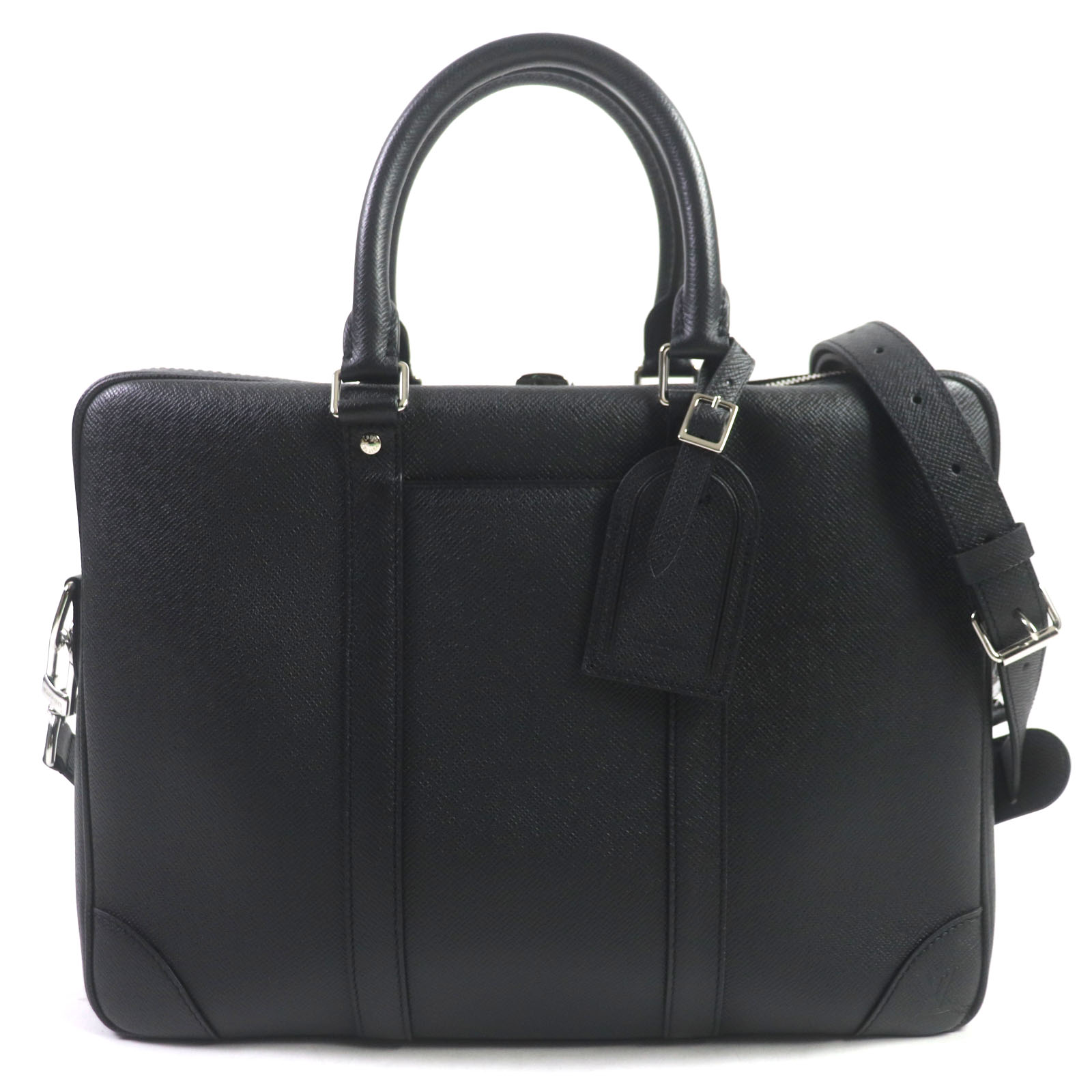 極美品▼LOUIS VUITTON ルイヴィトン M30975 ポルトドキュマン ヴォワヤージュ タイガ レザー 2WAY ブリーフケース ブラック シルバー金具 フランス製 メンズ【中古】