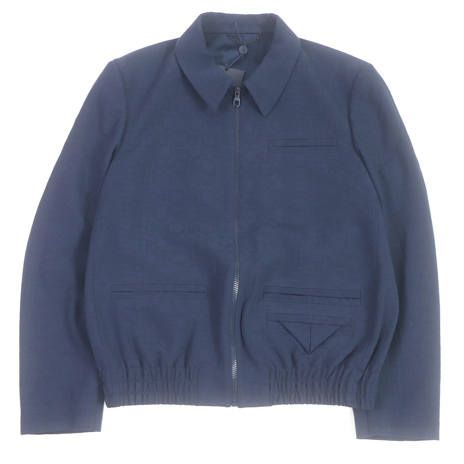 極美品□LOUIS VUITTON ルイヴィトン 22SS ウール100% モノグラム 総柄 裾リブ ブルゾンジャケット ネイビー 50 イタリア製 正規品 メンズ【中古】