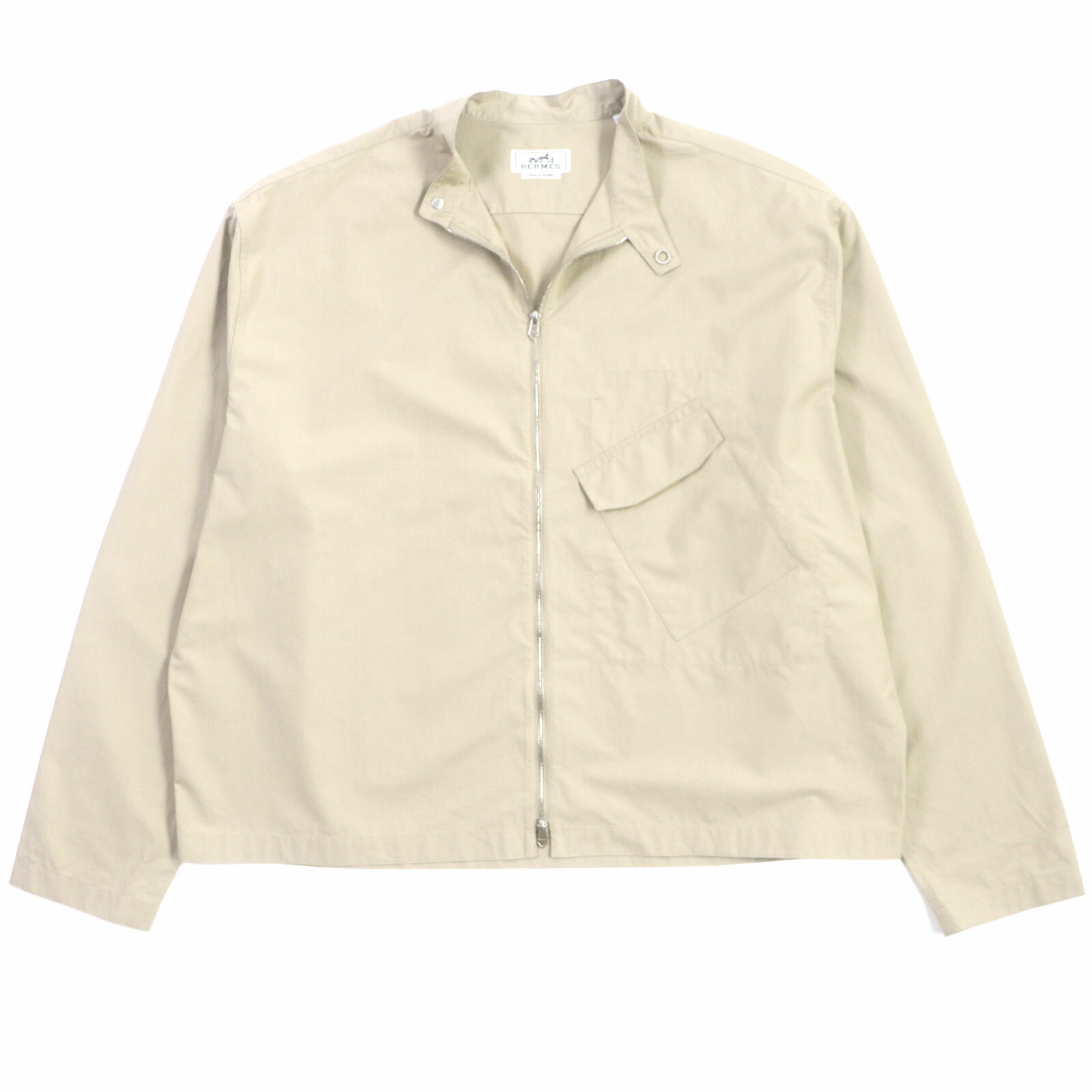 極美品▼HERMES エルメス 24SS コットン100% ZIP シルバーセリエボタン付き シャツブルゾン ベージュ 42 フランス製 正規品 メンズ【中古】