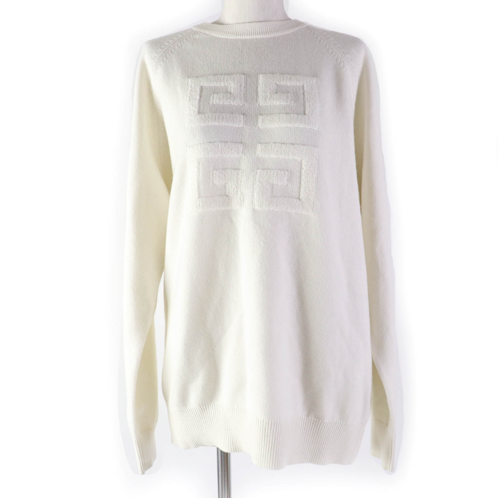 極美品☆GIVENCHY ジバンシィ 23AW BW908N4ZEQ カシミヤ100％ 4G ロゴ 長袖 ニット アイボリー M 正規品 レディース【中古】