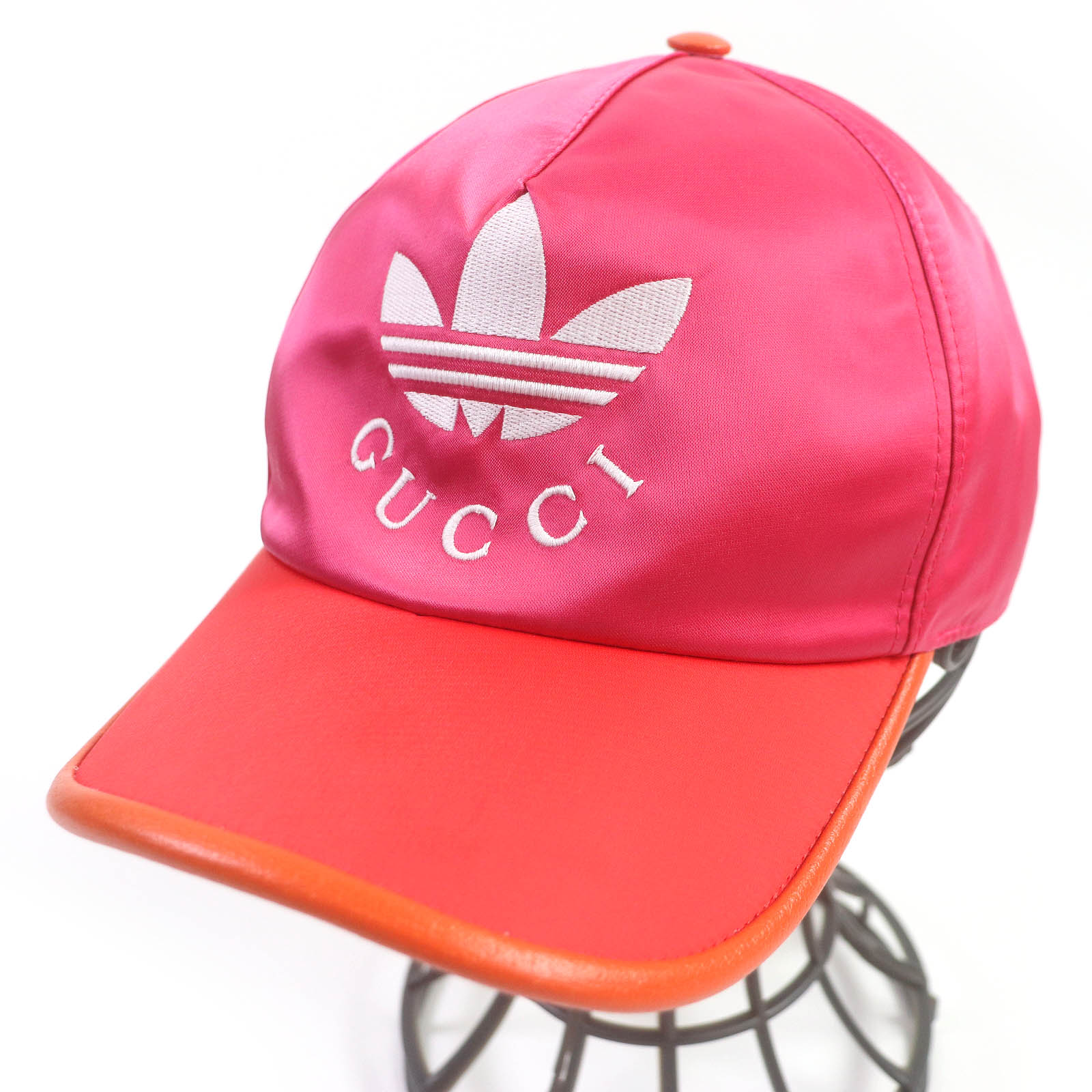 未使用品□GUCCI グッチ adidasコラボ 703825 トレフォイル ロゴエンブロイダリー ベースボールキャップ ピンク M/58cm 保存袋付き イタリア製 正規品 メンズ【中古】