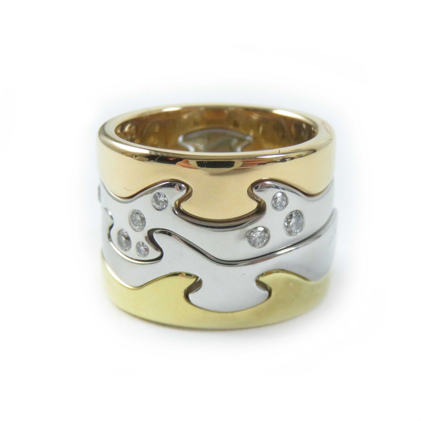 極美品◎Georg Jensen ジョージジェンセン フュージョンリング・指輪 4連 750 ゴールド シルバー 11号 箱付き 正規品 重量19.1g レディース【中古】