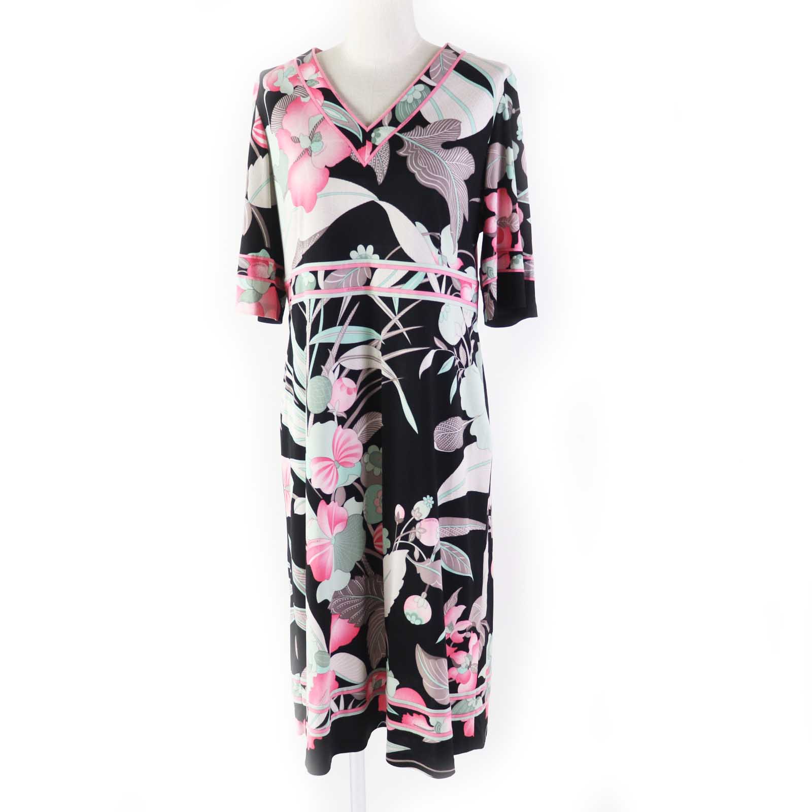極美品◎LEONARD FASHION レオナール ファッション 0150506 フラワープリント 半袖 ワンピース マルチ LL 日本製 正規品 レディース【中古】