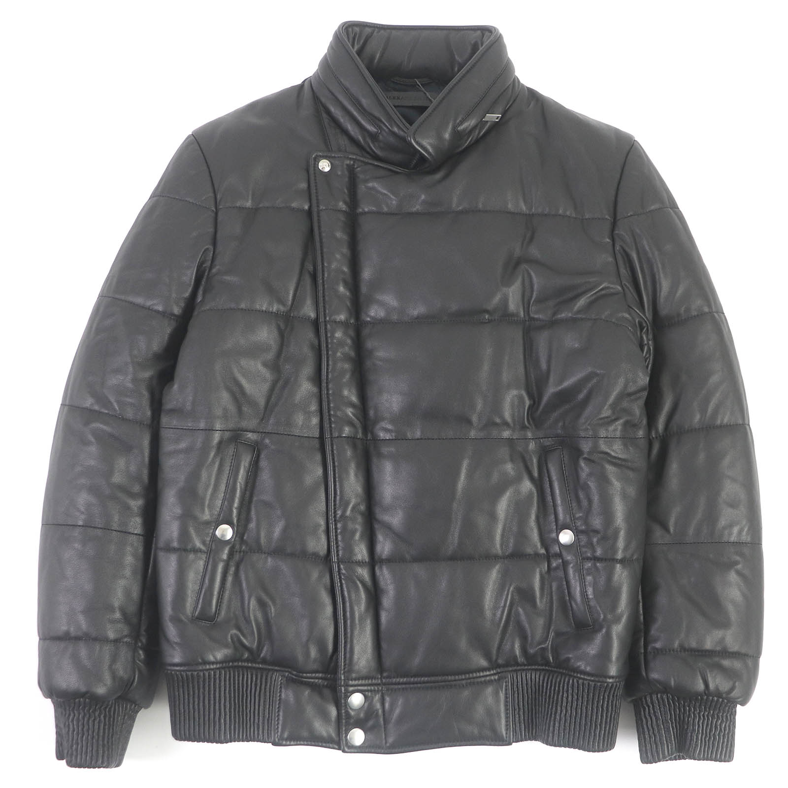 極美品□Alexander McQueen アレキサンダーマックイーン シープスキン 329298 中綿入り ラムレザージャケット ボンバージャケット ブラック 50 ハンガー付き イタリア製 正規品 メンズ【中古】