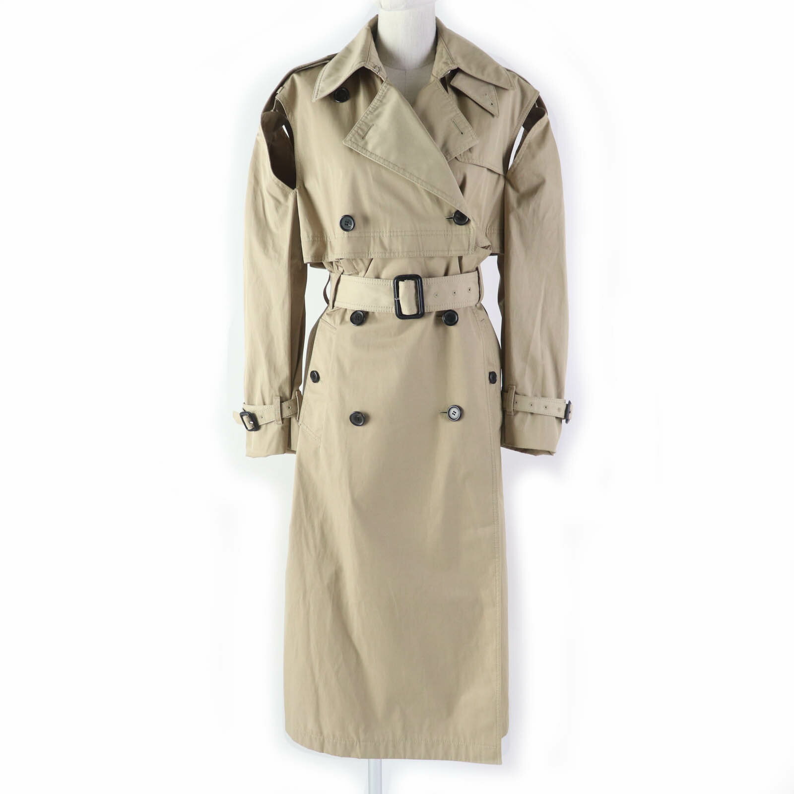 美品☆VALENTINO ヴァレンティノ PBCCA2953SC ベルト付き デザイン トレンチコート ベージュ 40S イタリア製 正規品 レディース【中古】