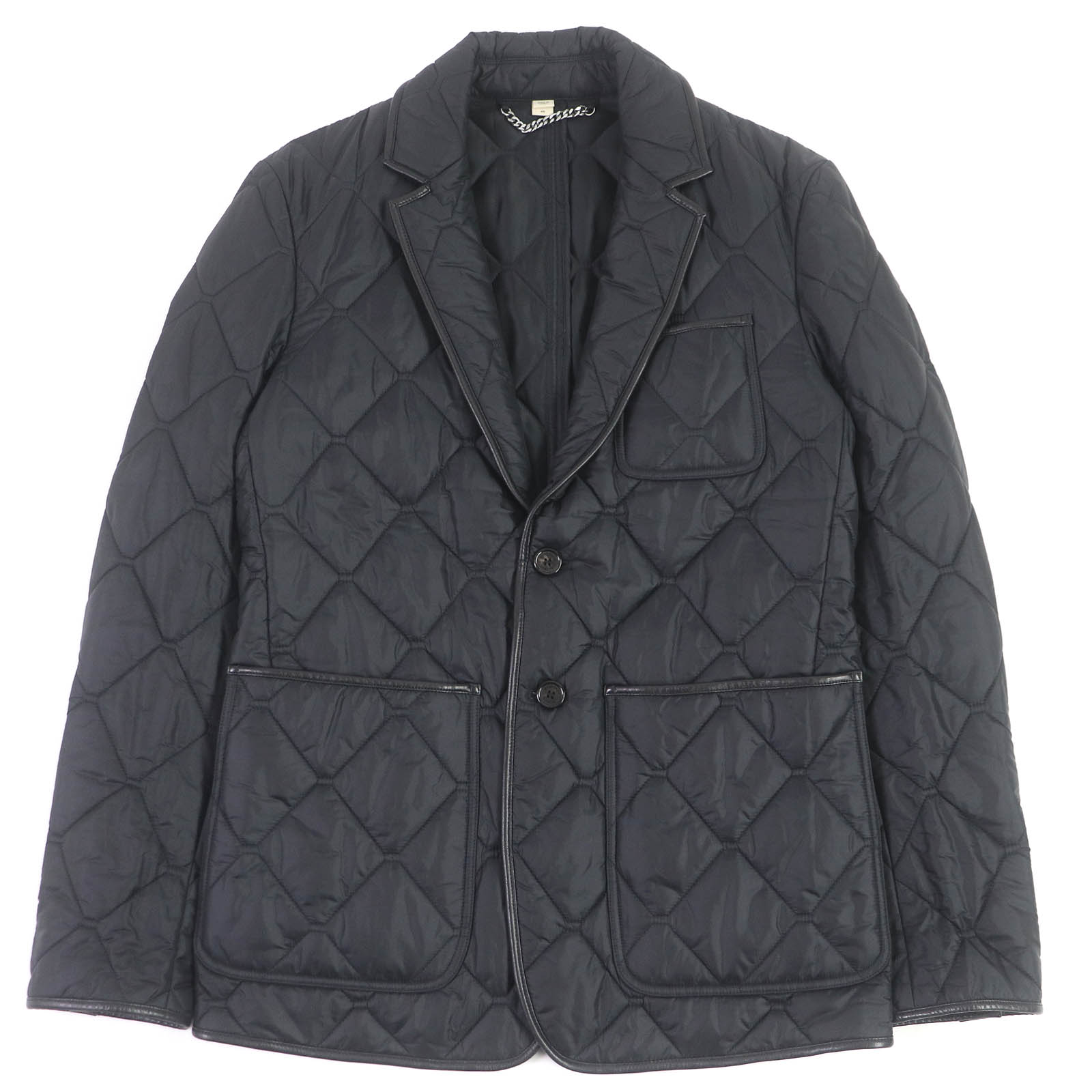 美品□BURBERRY LONDON バーバリーロンドン プローサム 3955308 ラムレザーパイピング キルティングジャケット ブルゾン ブラック 46 イタリア製 正規品 メンズ【中古】