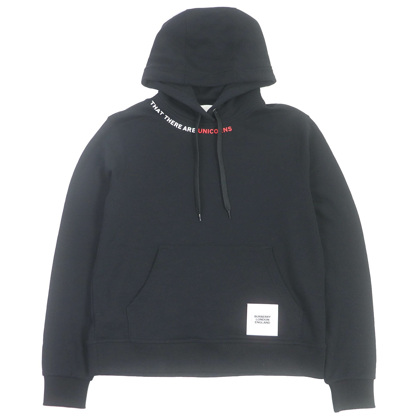美品□BURBERRY バーバリー 20SS 8029567 ユニコーン コットン ロゴパッチ プルオーバー フーディー パーカー ブラック S 正規品 メンズ【中古】