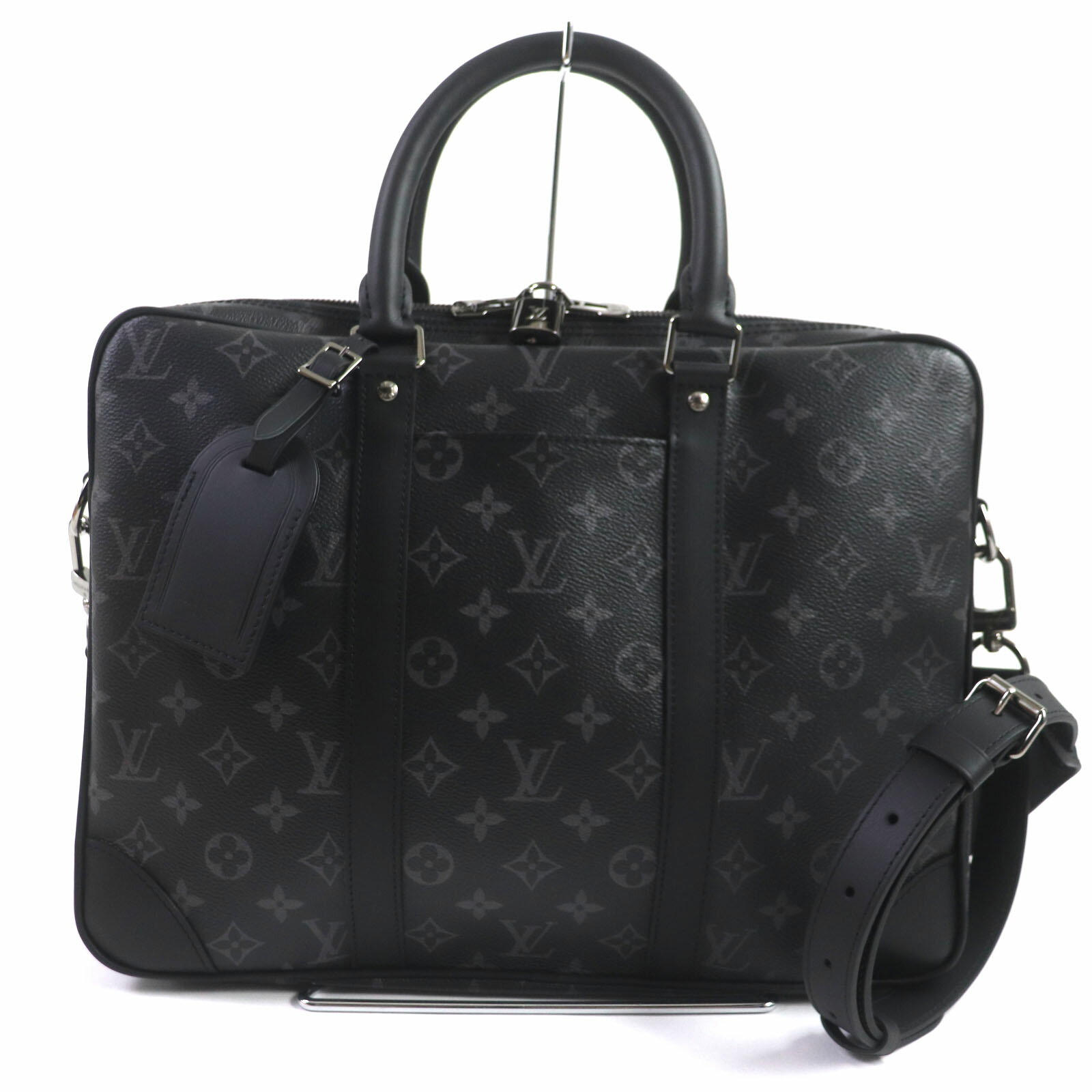 未使用品▼LOUIS VUITTON ルイヴィトン M46457 モノグラム エクリプス ポルトドキュマン ヴォワヤージュ 2WAY ブリーフケース ブラック グレー 箱・保存袋付き スペイン製 メンズ【中古】