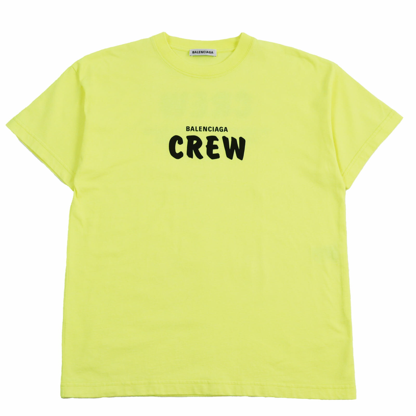 極美品●20SS BALENCIAGA バレンシアガ 612965 Crew Tee プリント入り クルーネック 半袖Tシャツ カットソー イエロー S 正規品 メンズ【中古】