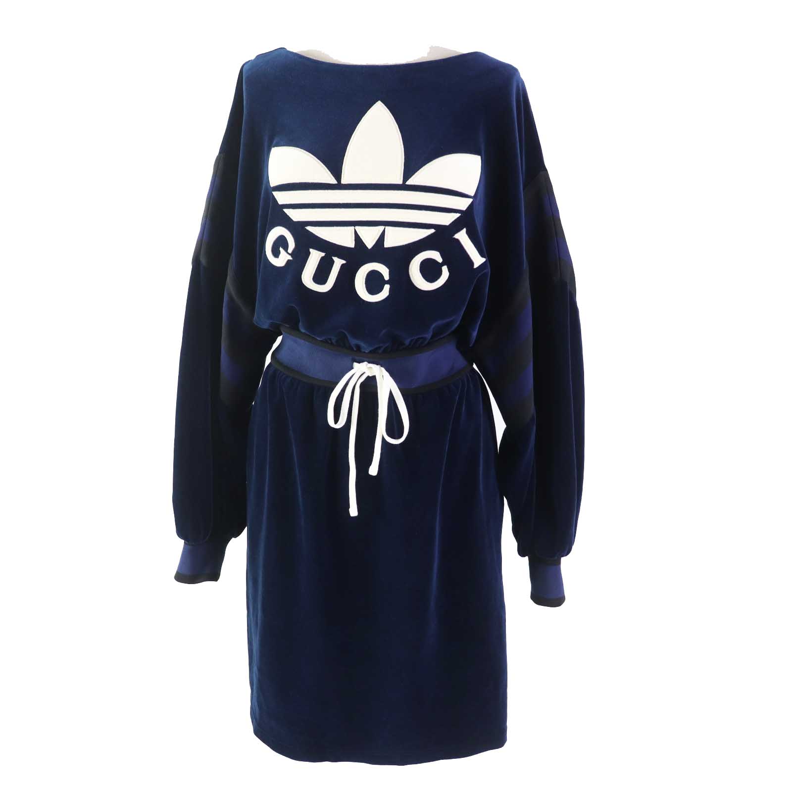 未使用品◎GUCCI グッチ adidas アディダス 23SS 695679 トレフォイル エンブロイダリー シェニールドレス ワンピース ネイビー S イタリア製 正規品 レディース【中古】