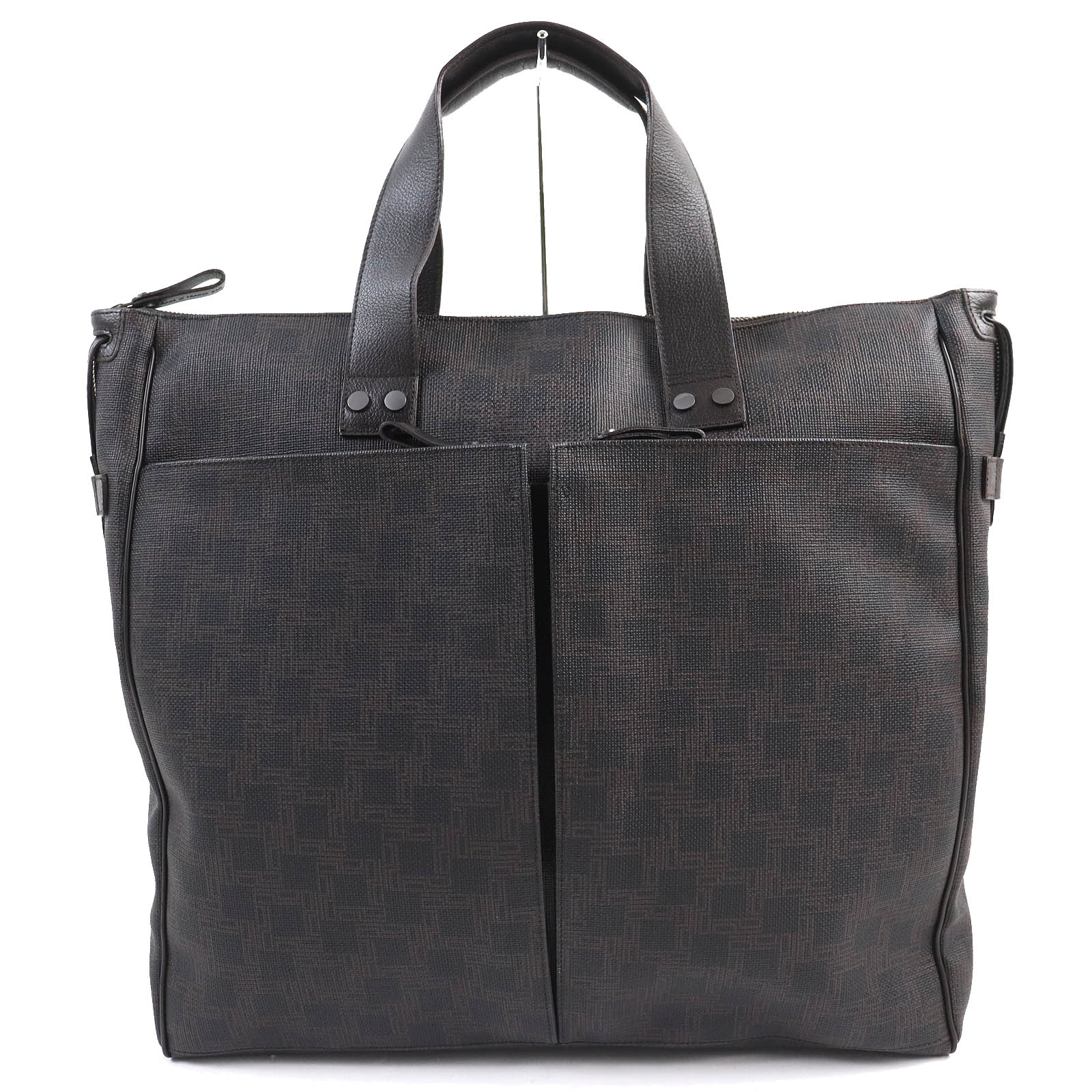 美品△Dunhill ダンヒル D-EIGHT ディーエイト ロゴプレート レザー使い トートバッグ ブリーフケース ダークブラウン シルバー金具 メンズ【中古】