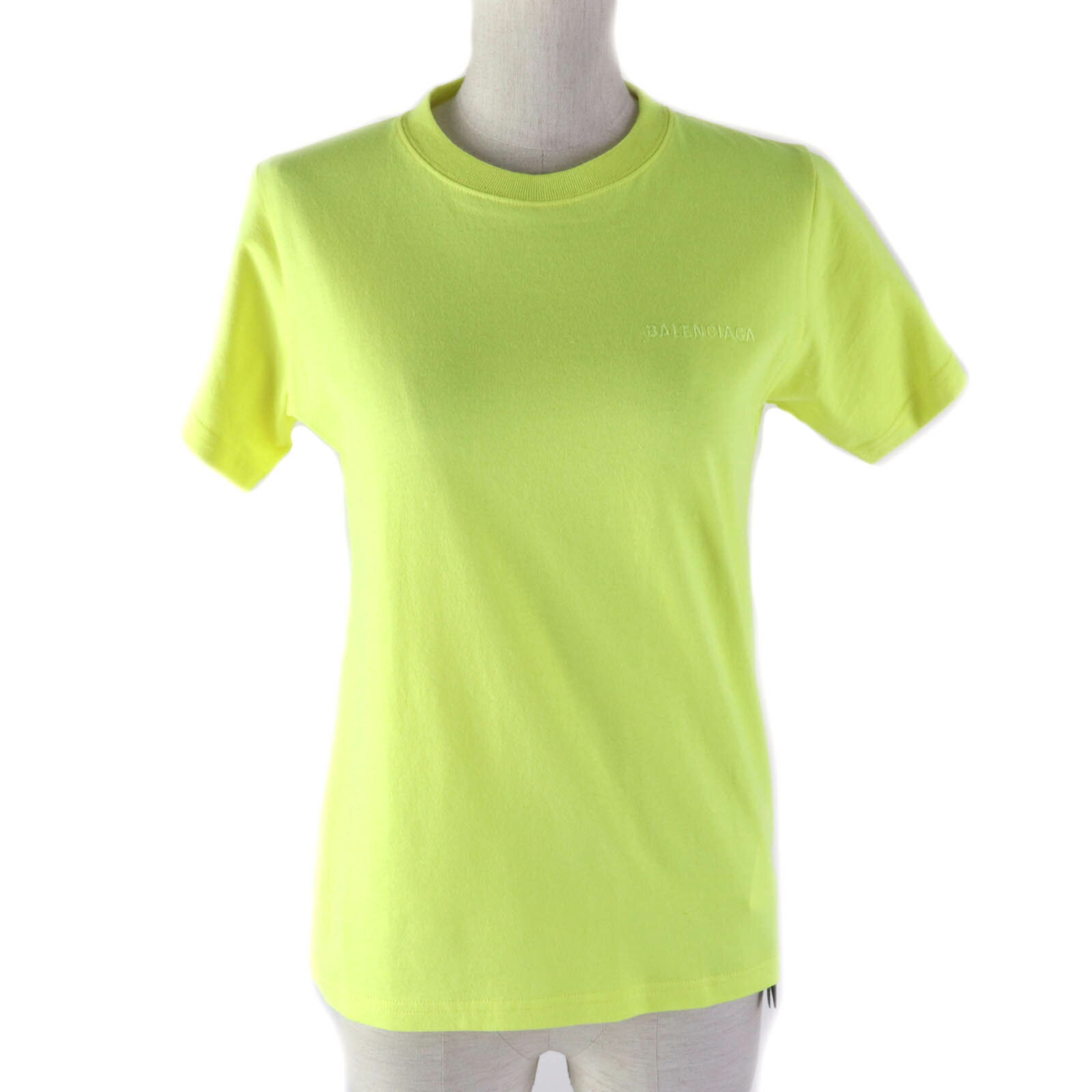 未使用品★BALENCIAGA バレンシアガ 20SS 583256 コットン100％ ロゴ刺繍入り クルーネック 半袖Tシャツ イエロー S 正規品 レディース【中古】