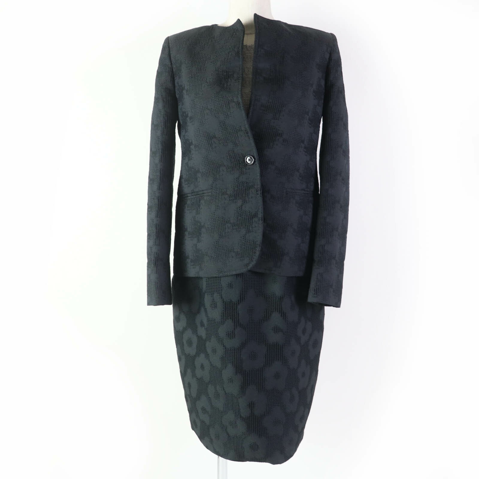 極美品☆Max Mara マックスマーラ 総柄デザイン ジャケット・ワンピース アンサンブル ブラック グレー 40 イタリア製 正規品 レディース【中古】
