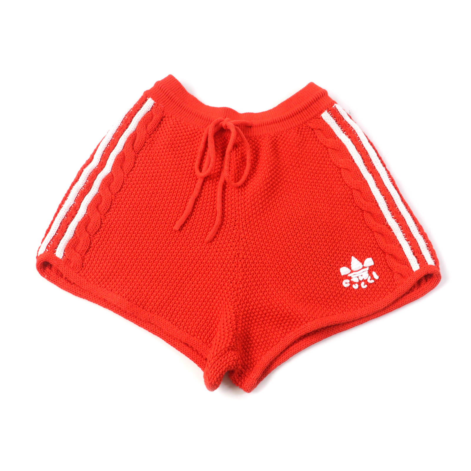 未使用品★GUCCI グッチ adidas アディダス 693835 リネン コットン トレフォイル刺繍入り ニット ショートパンツ オレンジ M イタリア製 正規品 レディース【中古】