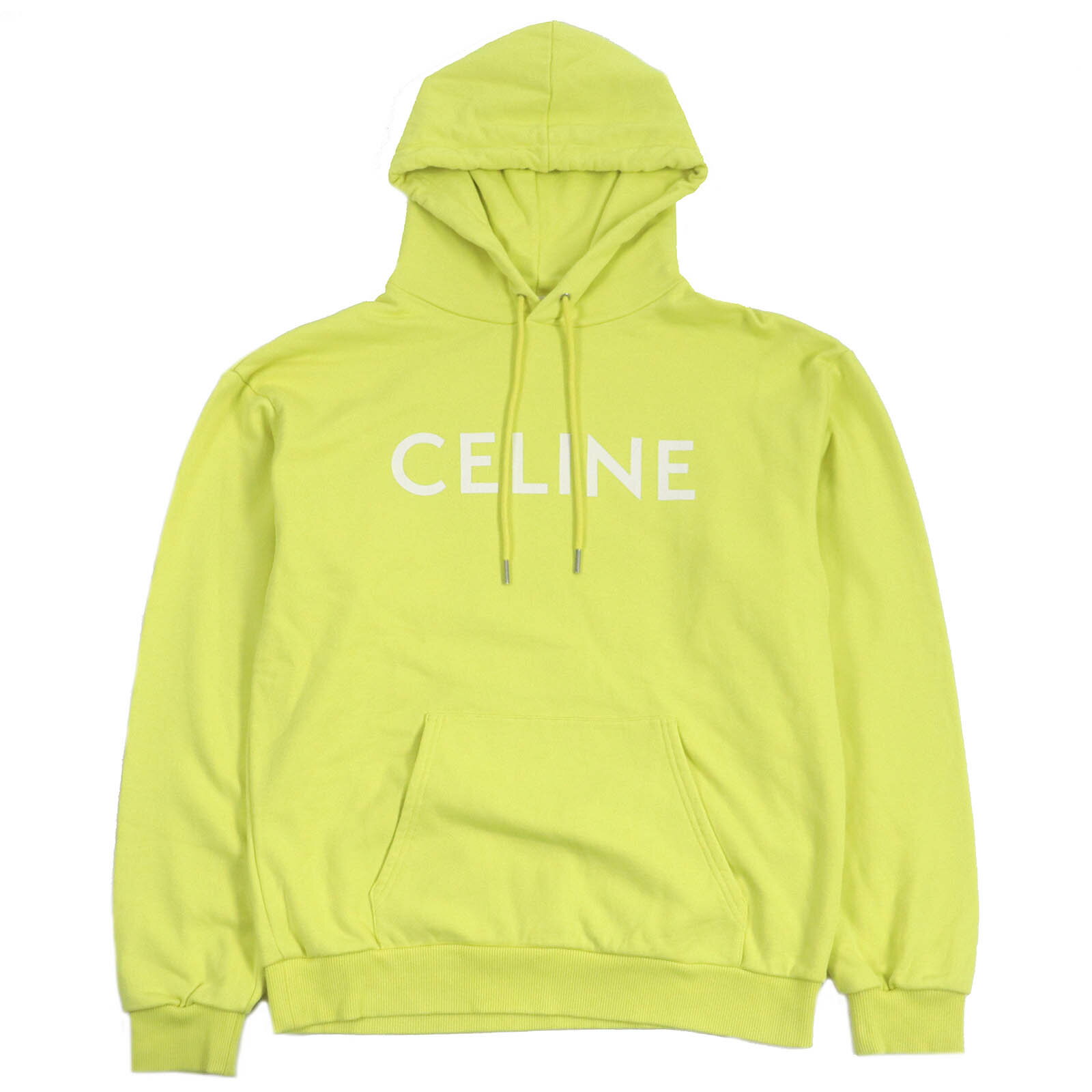 美品□CELINE セリーヌ 2Y369670Q ロゴプリント コットンフリース ルーズフーディー スウェットパーカー フーディー イエロー M イタリア製 正規品 メンズ【中古】