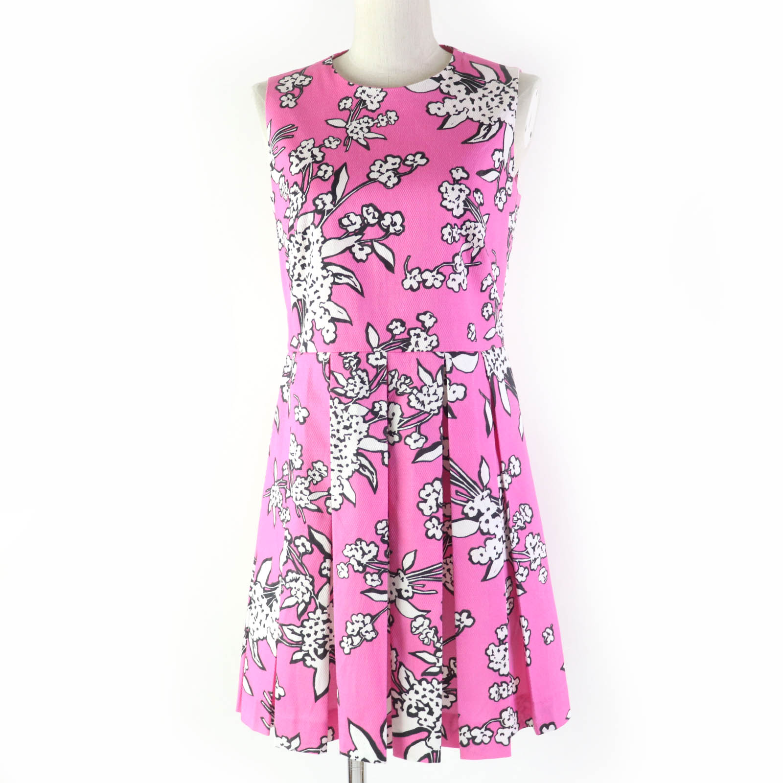 極美品☆RED VALENTINO レッドヴァレンティノ 花柄デザイン ノースリーブ プリーツスカート ワンピース ピンク 42 ハンガー付き 正規品 レディース【中古】