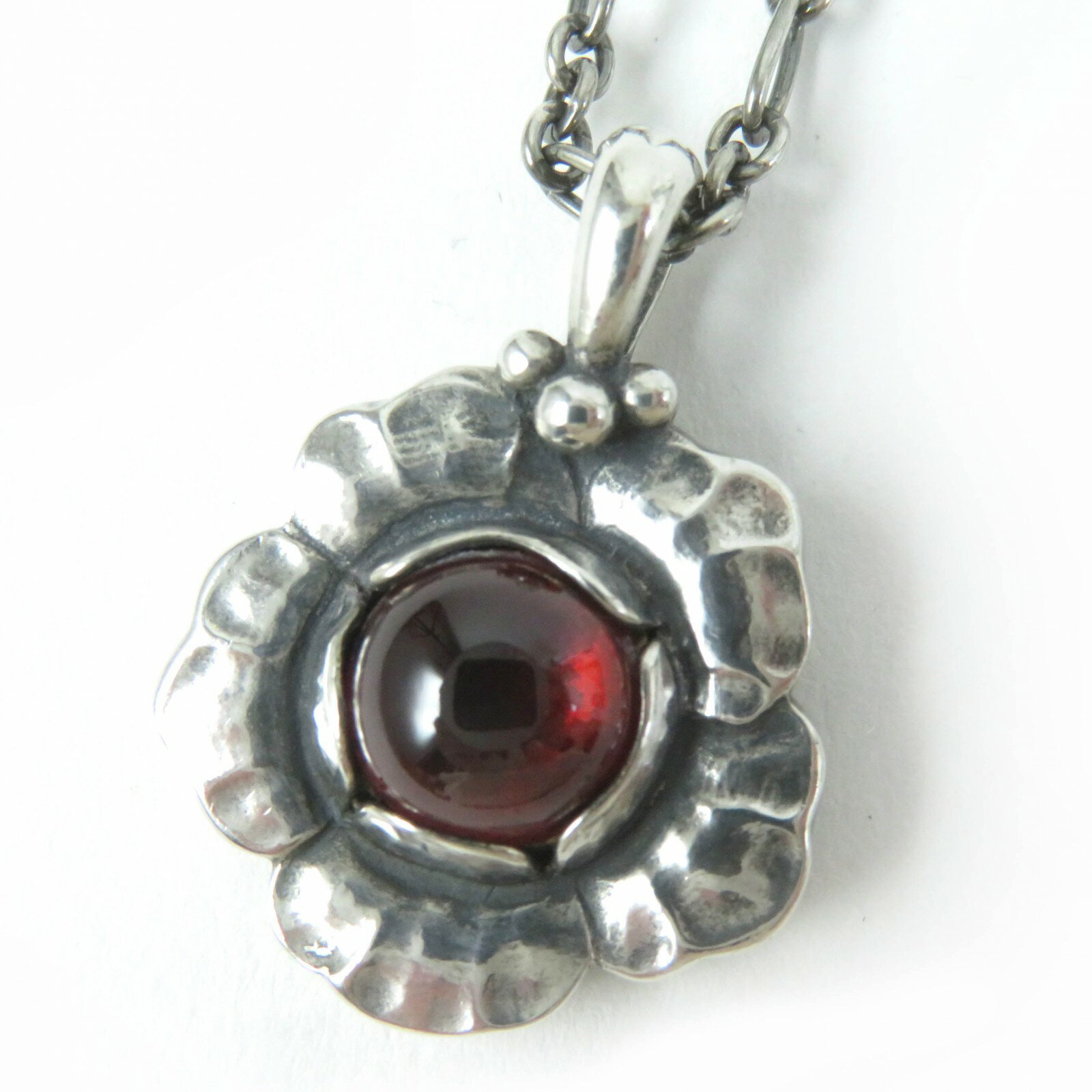 美品☆Georg Jensen ジョージジェンセン 2002 イヤーネックレス フラワーペンダント SV925 ガーネット シルバー レッド 重量12.4g レディース【中古】