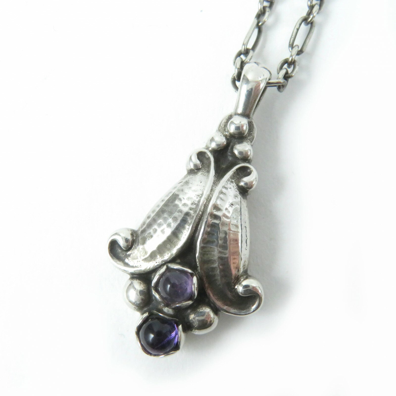 美品☆Georg Jensen ジョージジェンセン 1993 イヤーネックレス 鈴蘭 ペンダント SV925 アメジスト シルバー パープル 重量14.4g レディース【中古】