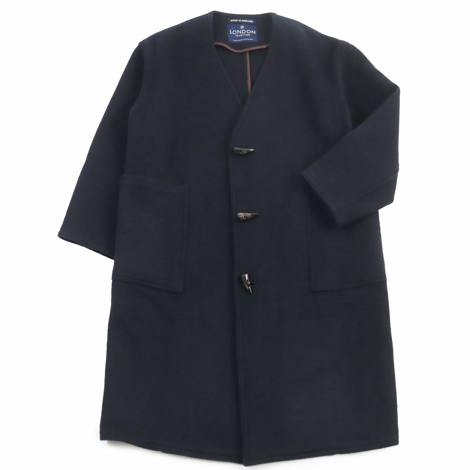 美品●LONDON TRADITION ロンドントラディション BEAMS LIGHTS別注 トグルボタン ノーカラーコート ネイビー 38 イングランド製 メンズ【中古】
