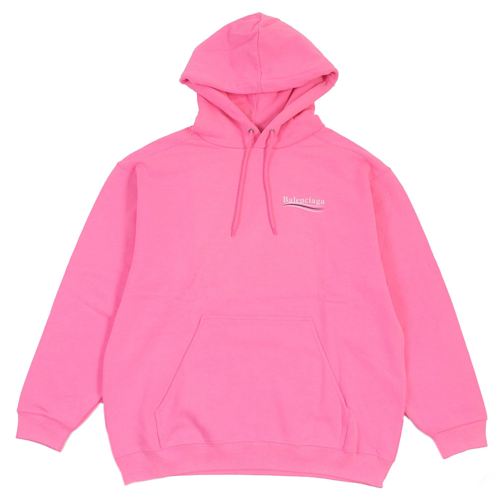 未使用品□BALENCIAGA バレンシアガ 21SS 600583 コットン100％ キャンペーンロゴ オーバーサイズ プルオーバー フーディー パーカー ピンク M 正規品 メンズ【中古】
