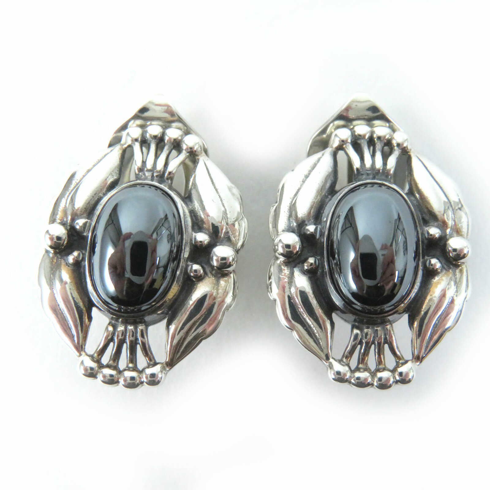 極美品☆Georg Jensen ジョージジェンセン ヘリテージ 2000 イヤーイヤリング SV925 ヘマタイト シルバー 重量8.8g レディース【中古】