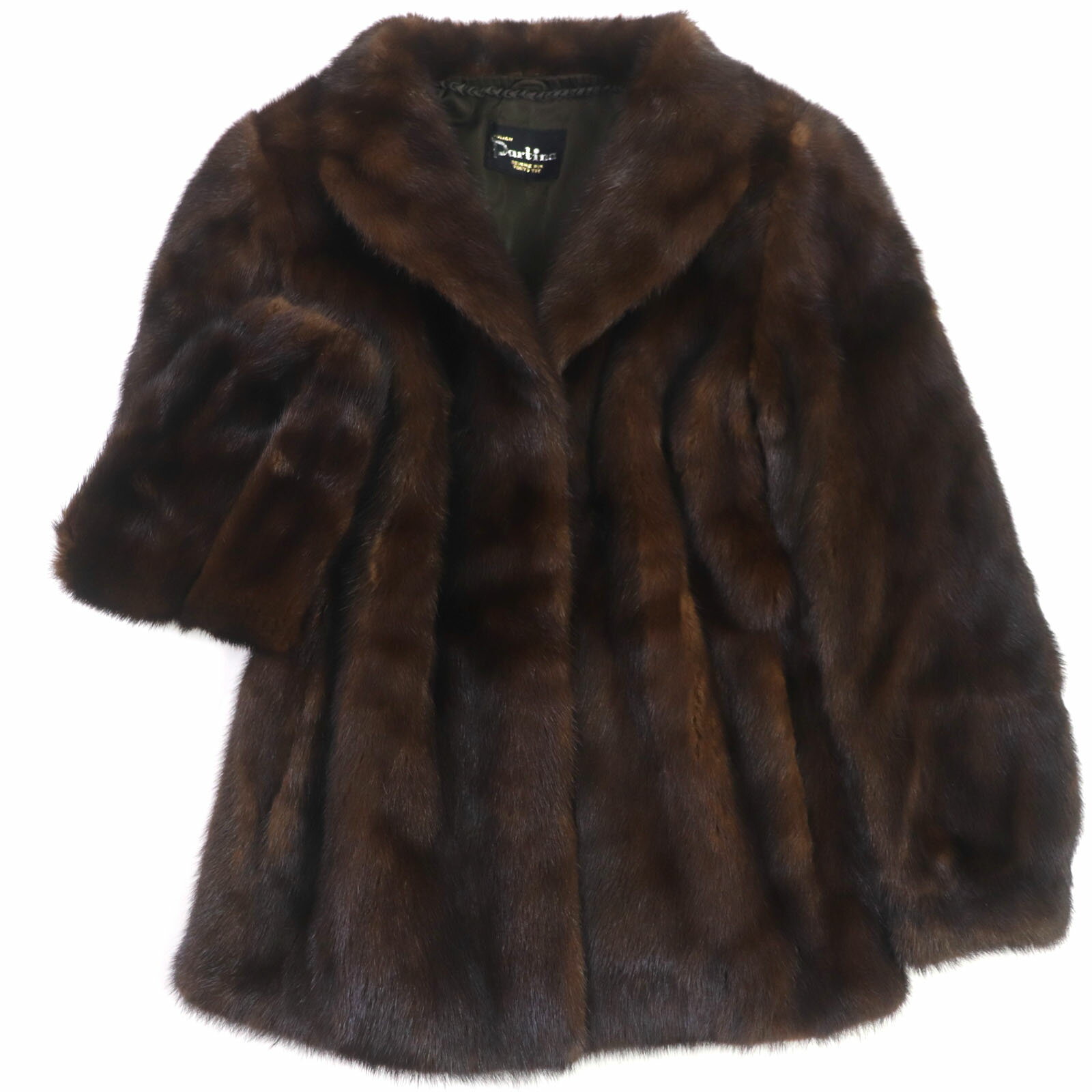 極美品▼PARTINA パルティーナ ミンク MINK 裏地ロゴ柄 本毛皮コート ダークブラウン 11 レディース 毛質柔らか・艶やか◎【中古】