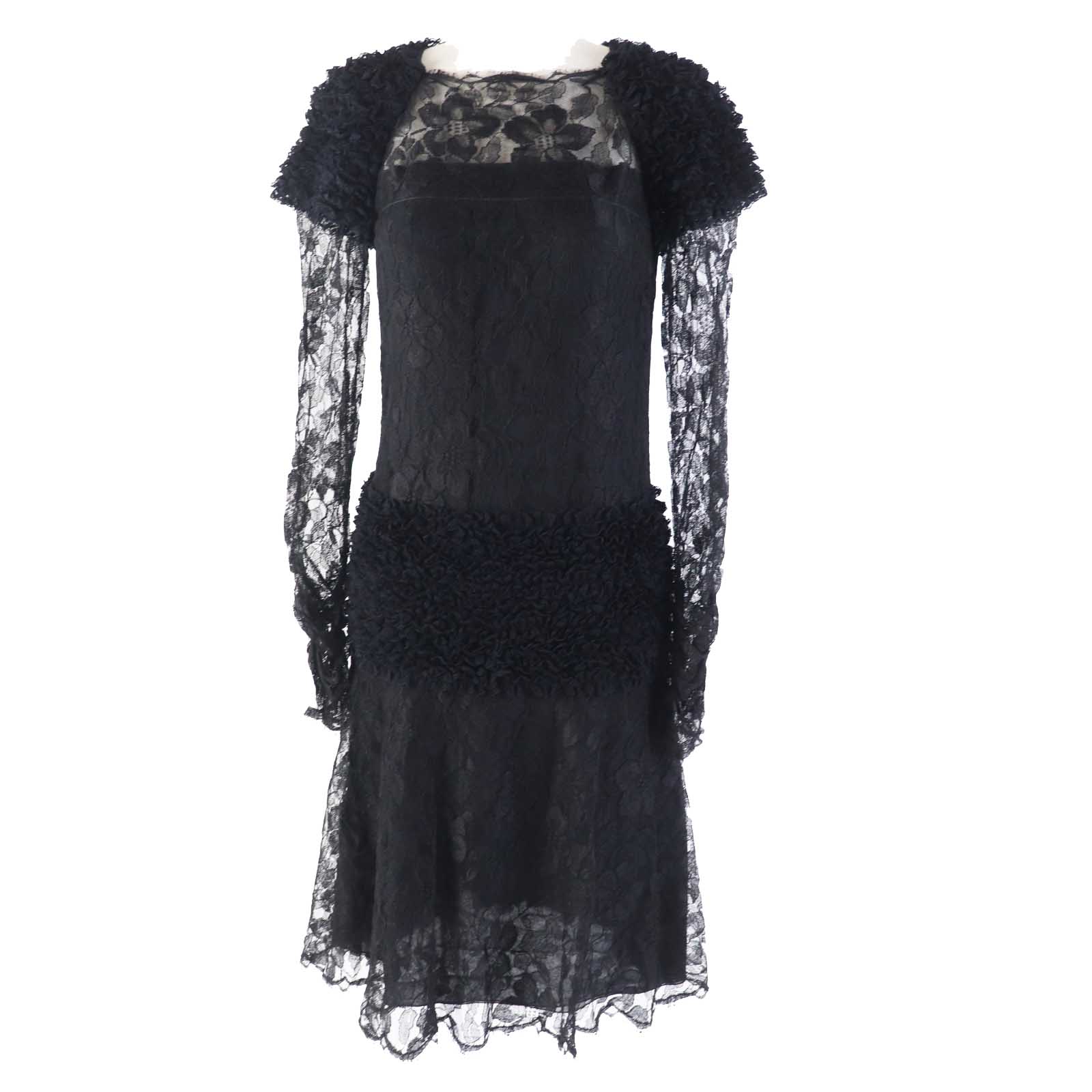 極美品◎CHANEL シャネル P41859 総レース 長袖 ロングワンピース／ドレス ブラック 38 フランス製 レディース【中古】