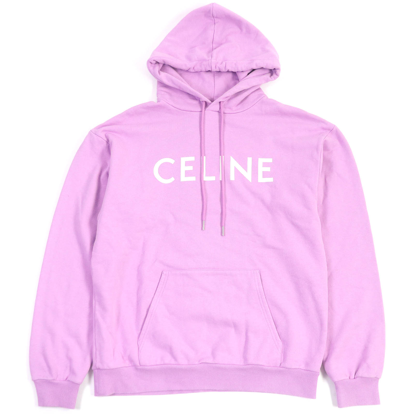 美品□CELINE セリーヌ 2Y369670Q コットン100％ ロゴプリント ルーズフーディー プルオーバー パーカー ラベンダー M イタリア製 正規品 メンズ【中古】