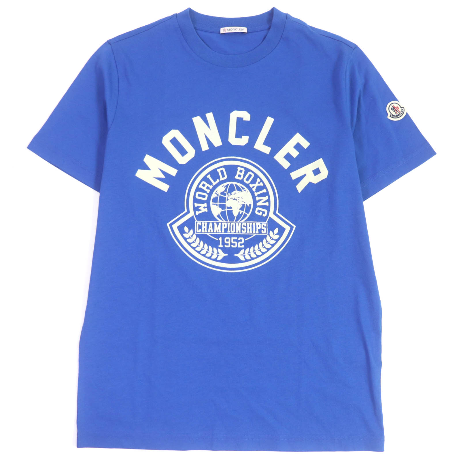 未使用品□MONCLER モンクレール 2022年製 SS TSHIRT コットン100％ フロッキーロゴ クルーネック 半袖Tシャツ ブルー S 正規品 メンズ【中古】